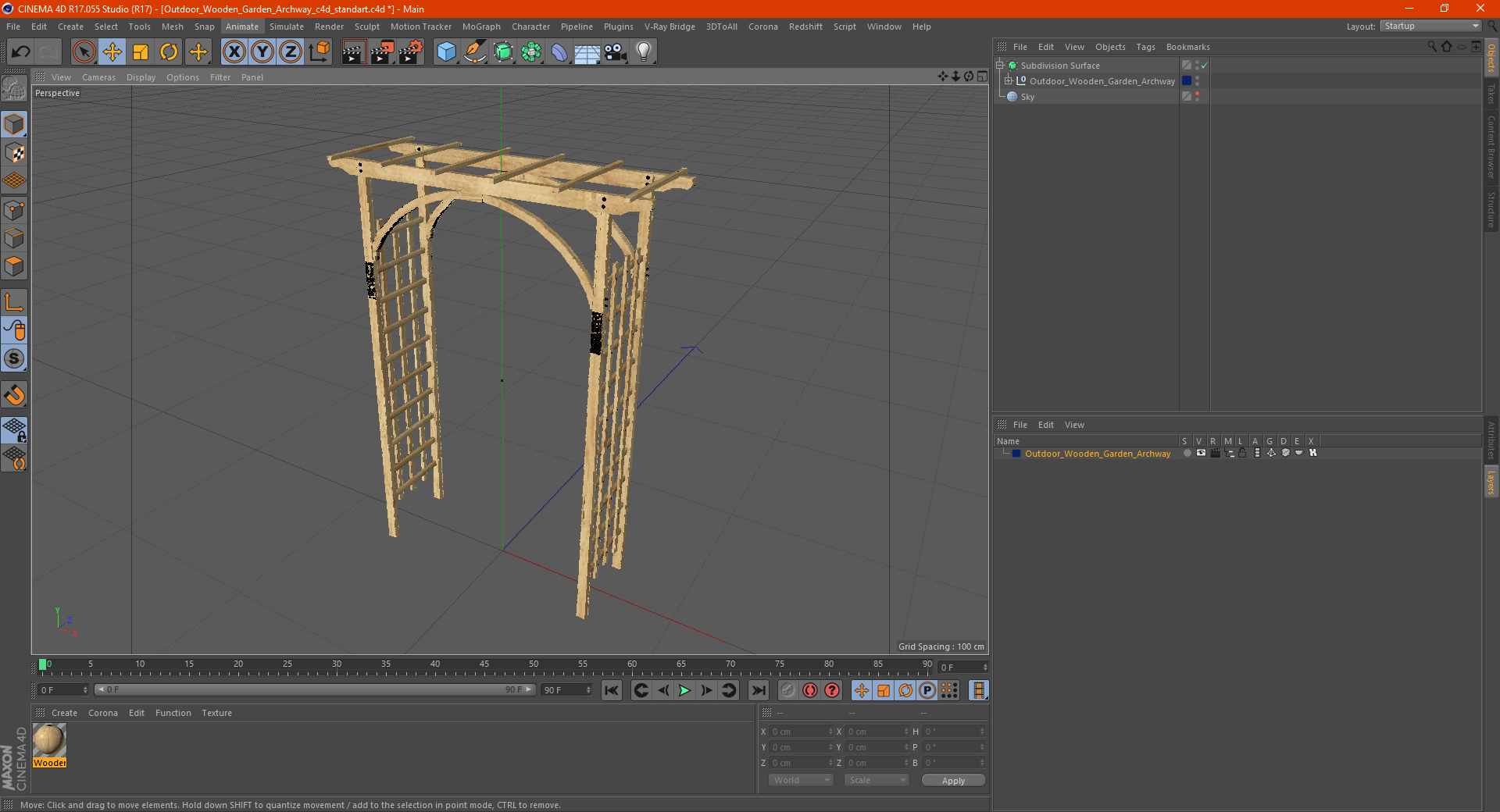 Outdoor Wooden Garden Archway 3D model