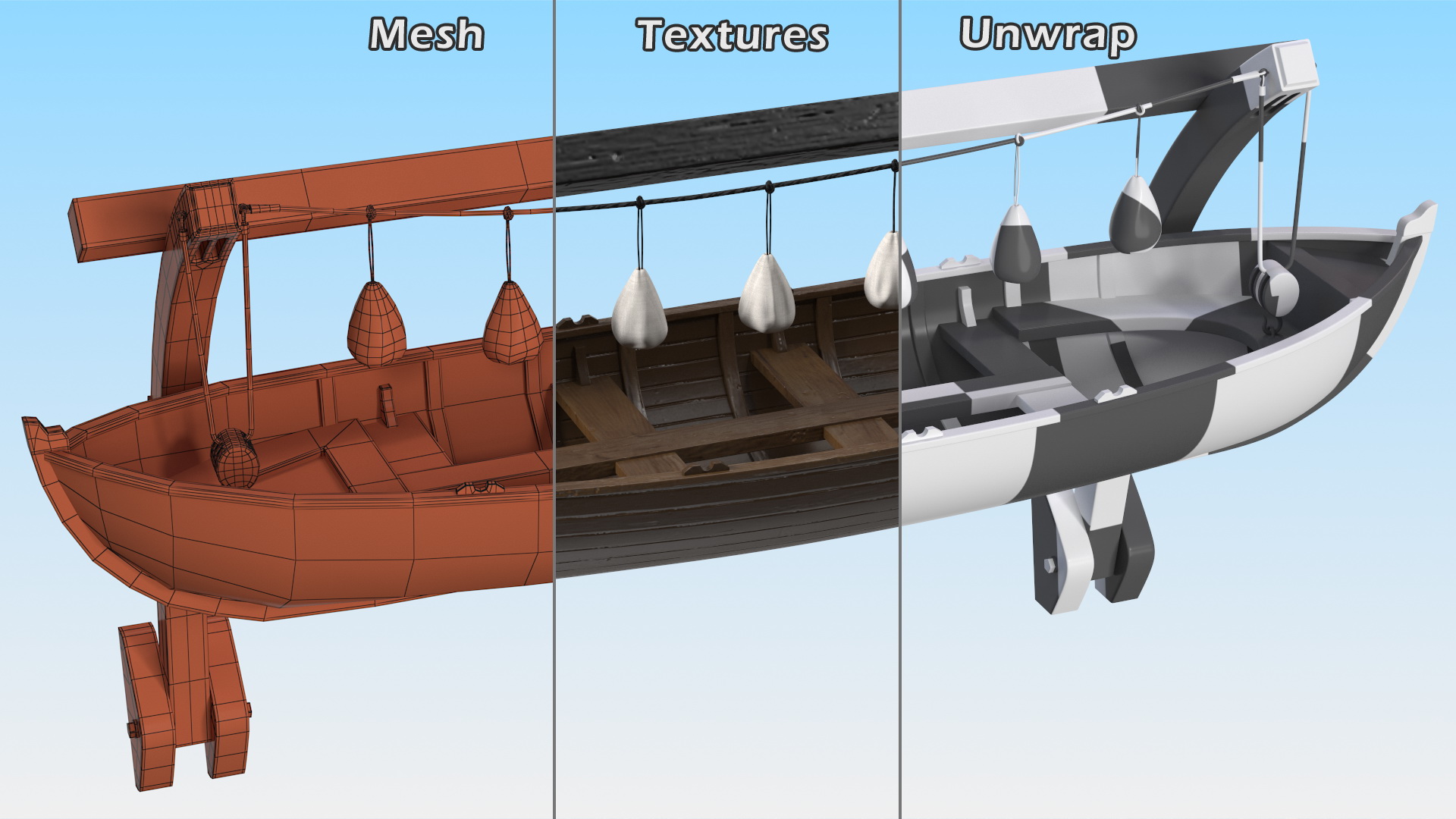 Wooden Gantry Crane with Boat 3D model