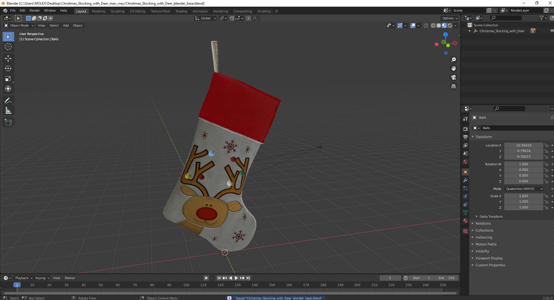 3D Christmas Stocking with Deer model