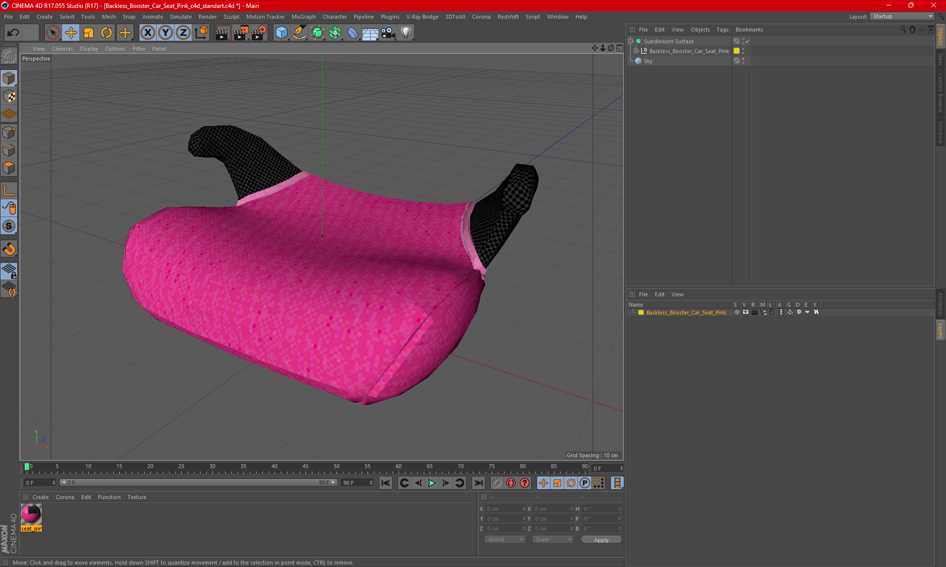 3D model Backless Booster Car Seat Pink