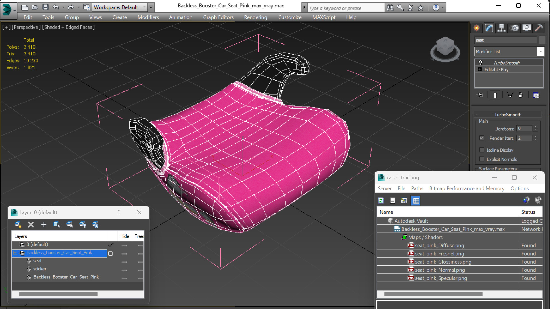 3D model Backless Booster Car Seat Pink