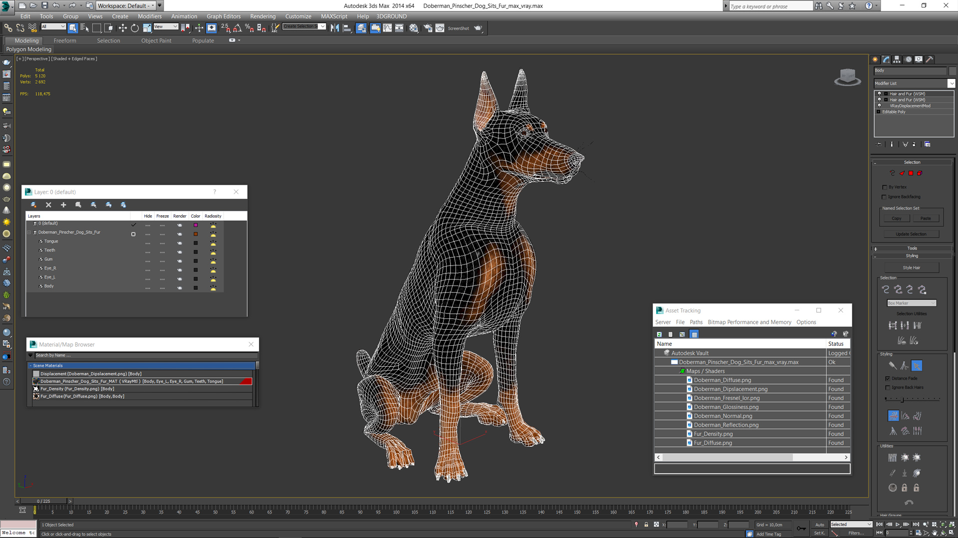 3D Doberman Dog Brown Sits model