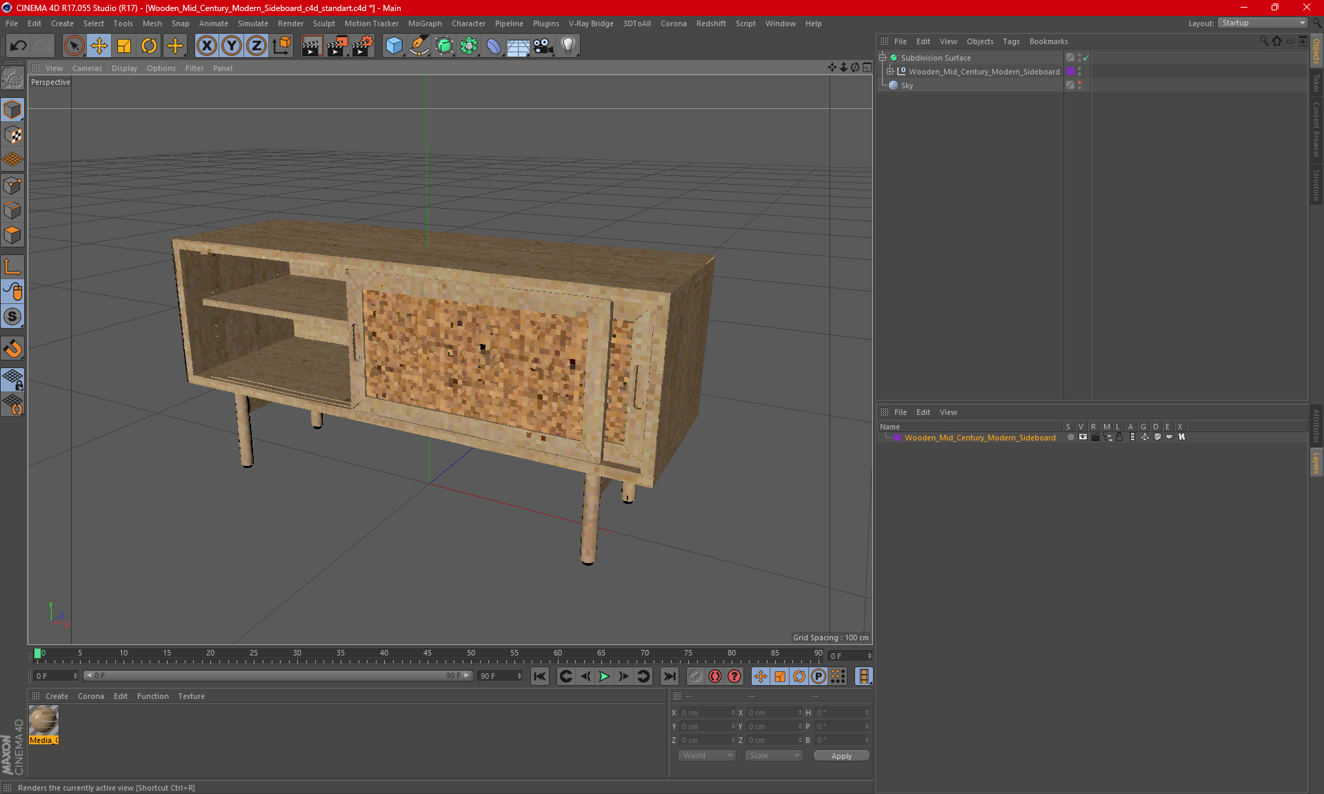 3D model Wooden Mid Century Modern Sideboard