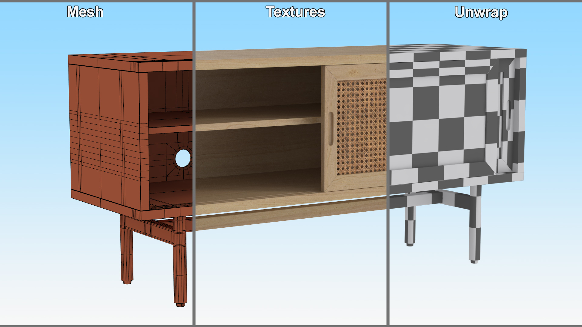 3D model Wooden Mid Century Modern Sideboard