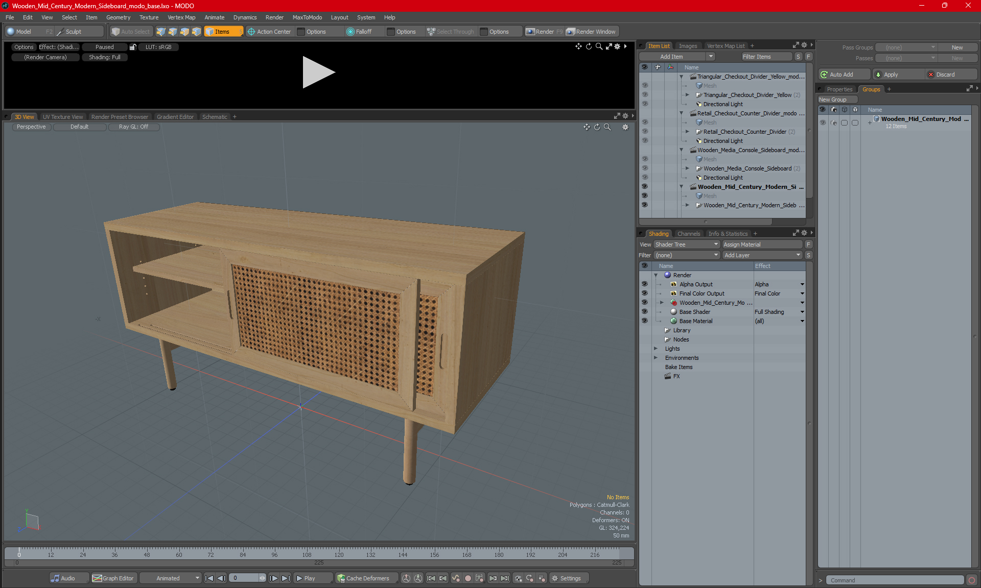 3D model Wooden Mid Century Modern Sideboard