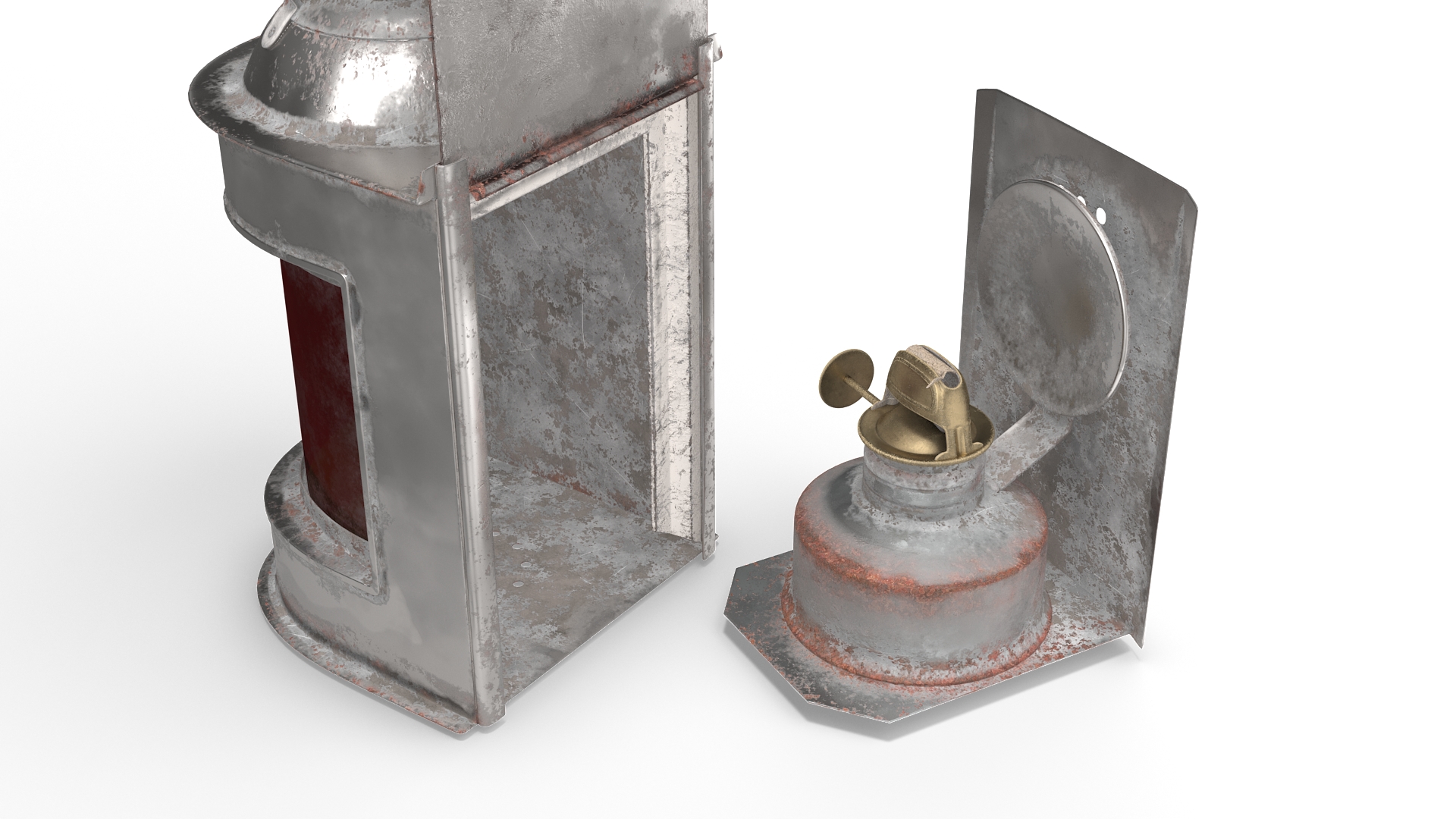 Ship Aged Lamp with Red Glass Disassembled 3D