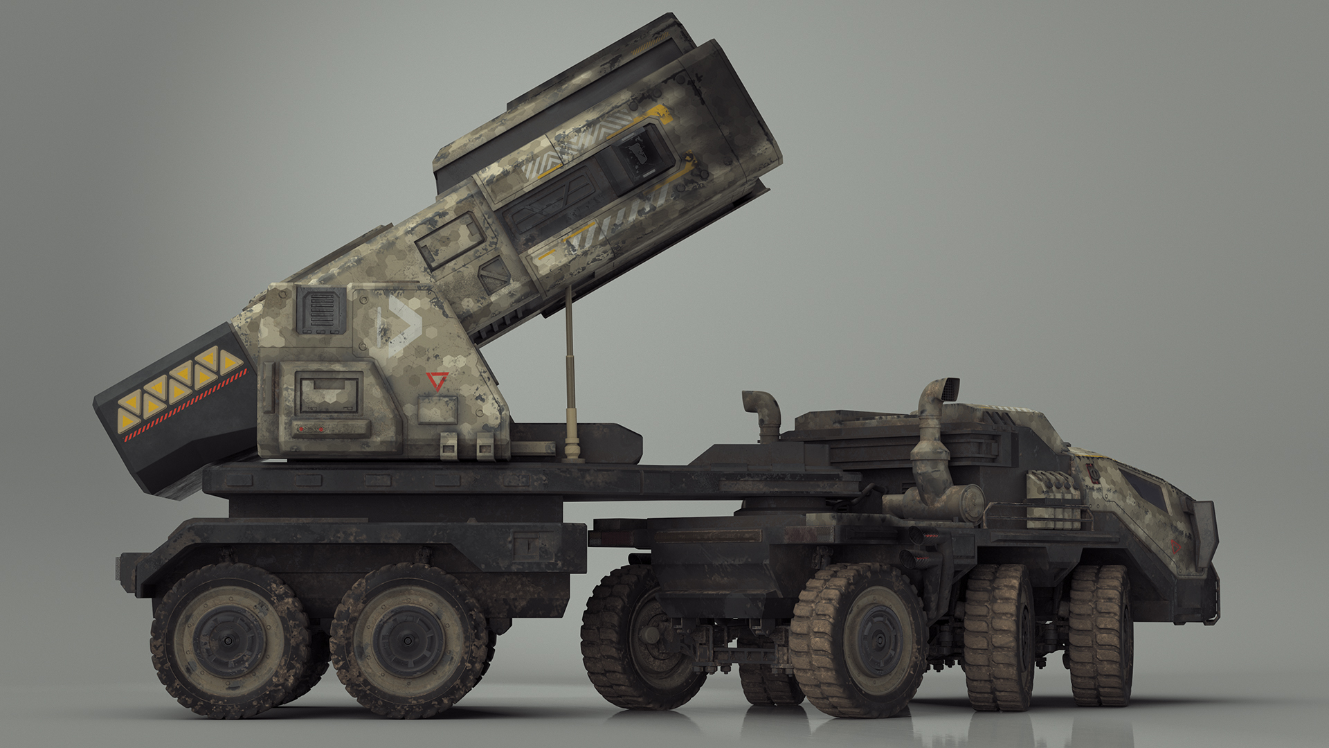 3D model Sci Fi Military Transport Vehicle Dirty Rigged for Cinema 4D