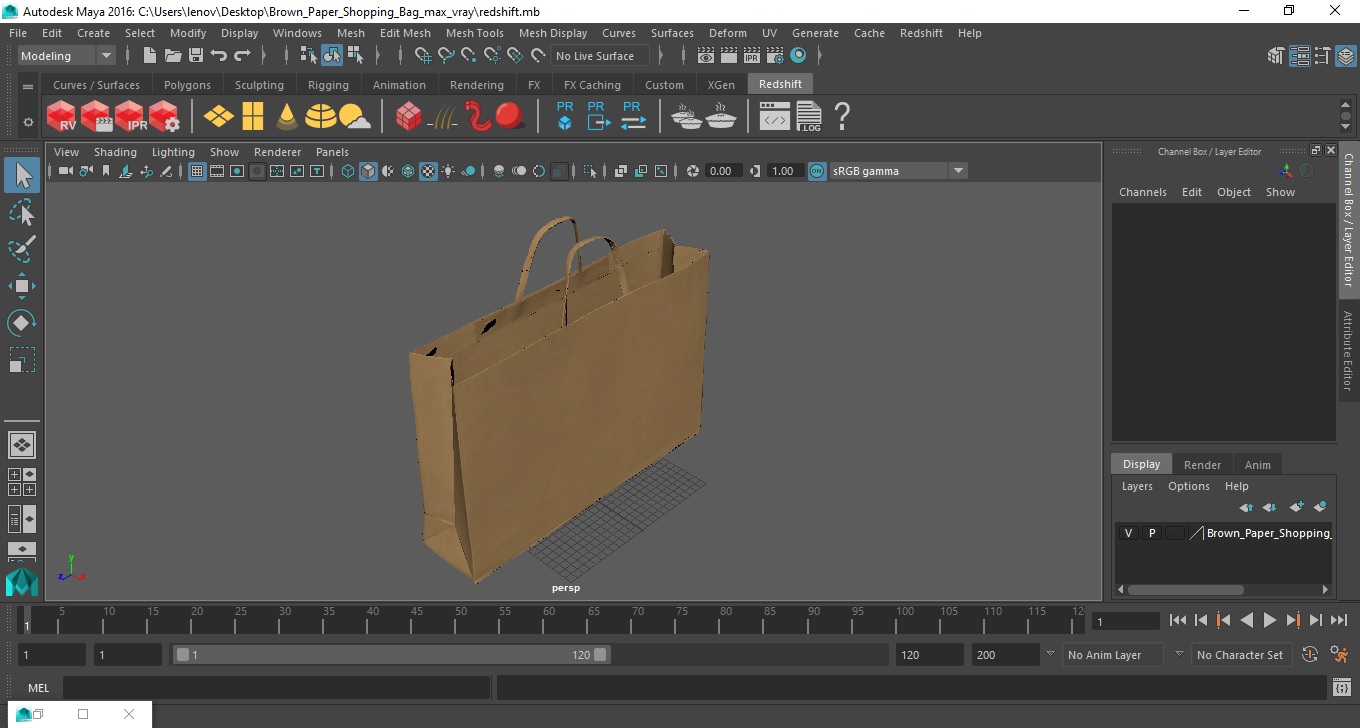 Brown Paper Shopping Bag 3D model