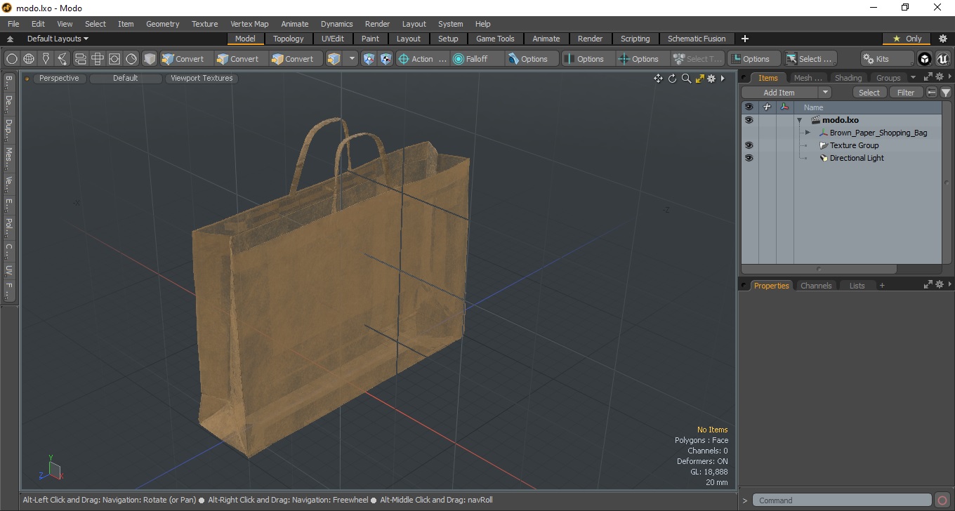 Brown Paper Shopping Bag 3D model