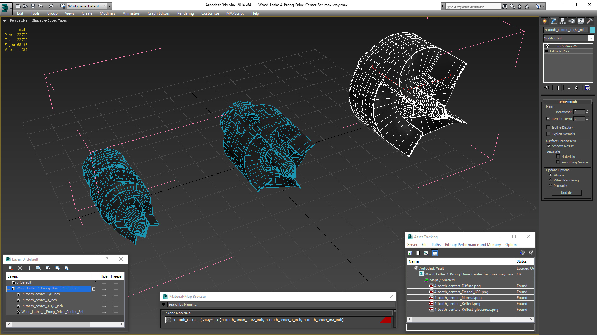 3D model Wood Lathe 4 Prong Drive Center Set