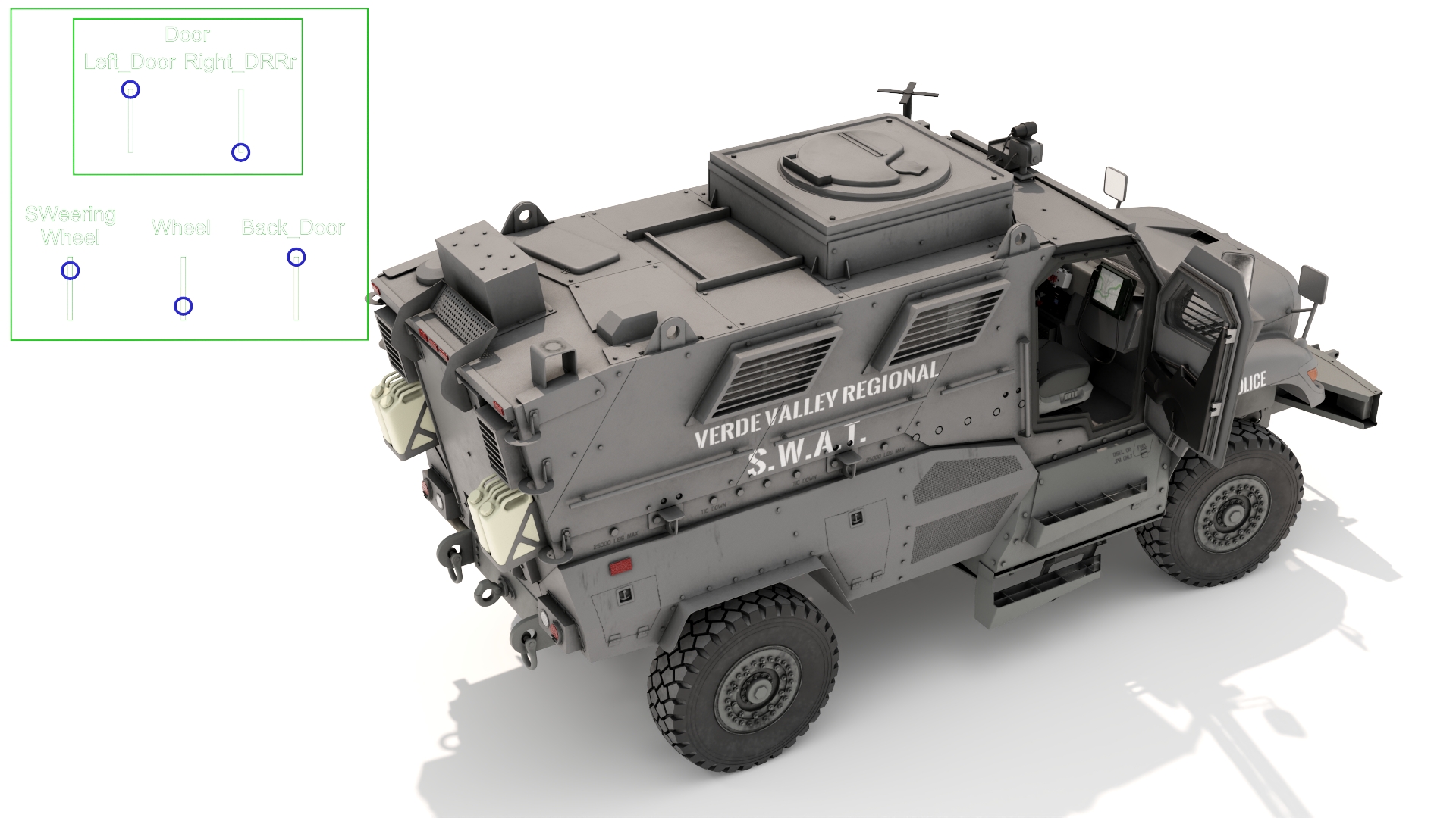 3D Police SWAT Armored Vehicle Grey Rigged for Maya model