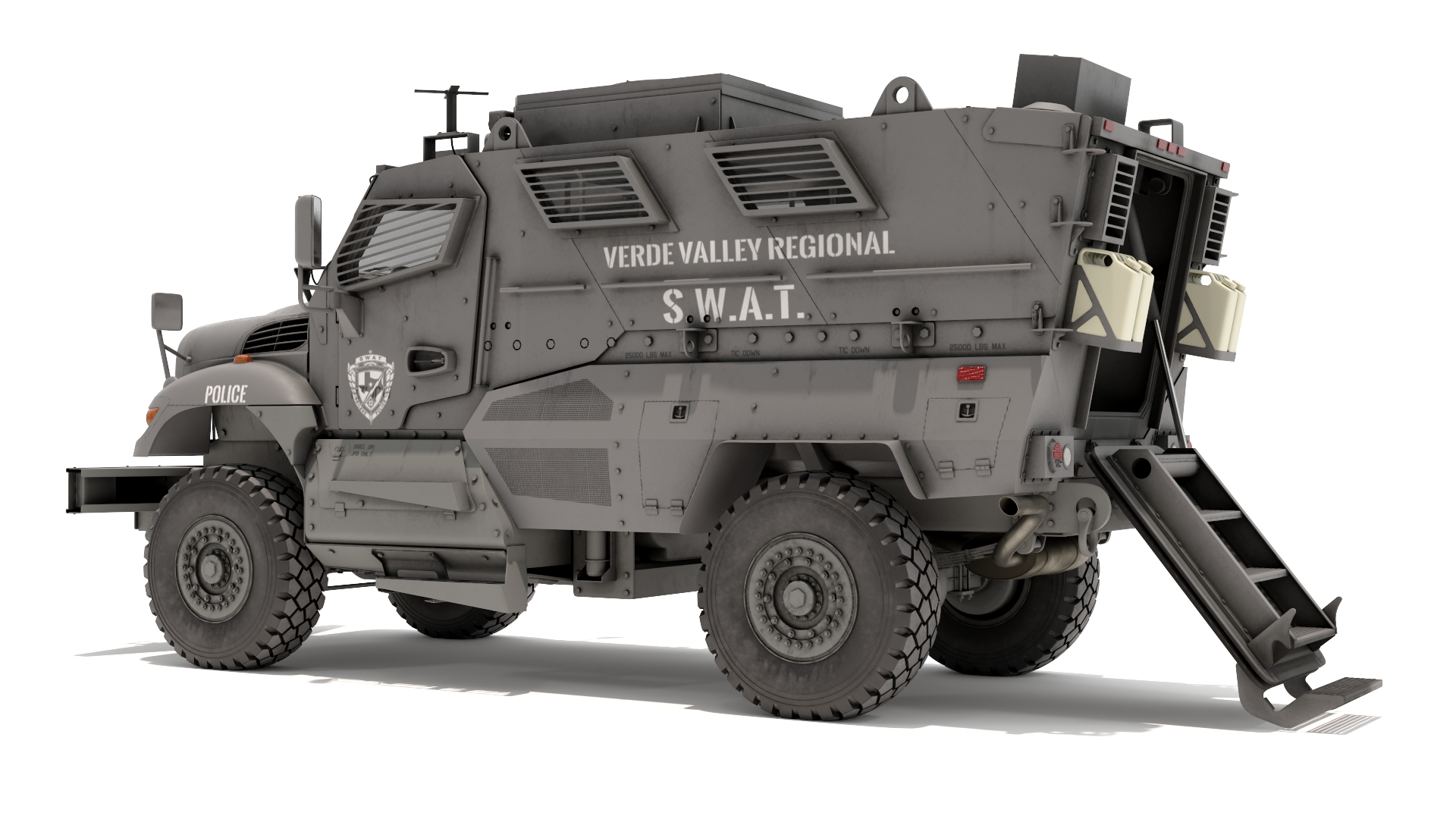 3D Police SWAT Armored Vehicle Grey Rigged for Maya model