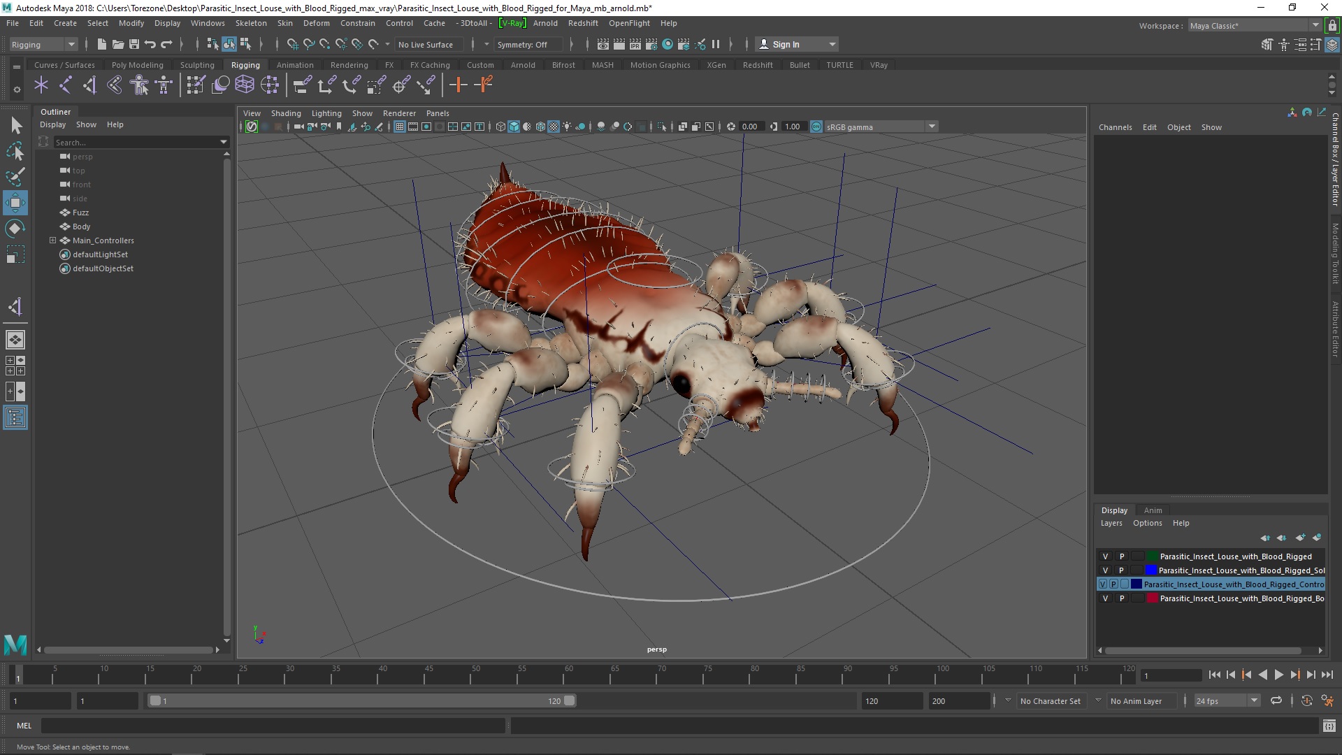 3D Parasitic Insect Louse with Blood SSS Rigged for Maya model