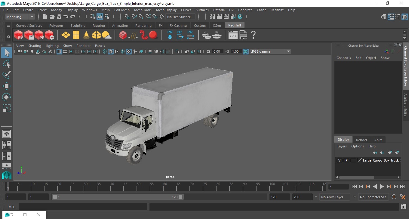 Large Cargo Box Truck Simple Interior 3D