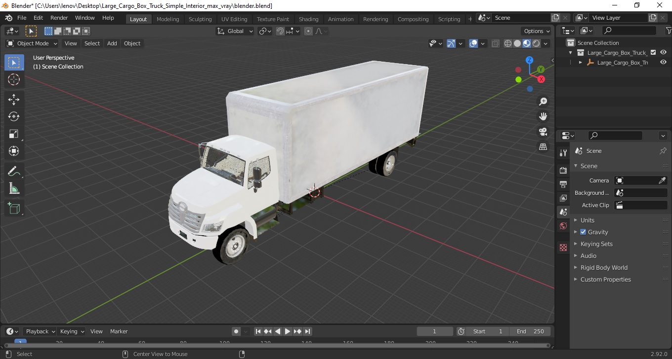 Large Cargo Box Truck Simple Interior 3D