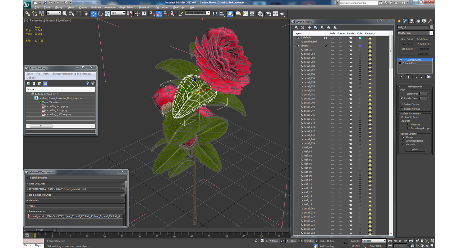 3D Garden Flower Camellia Red