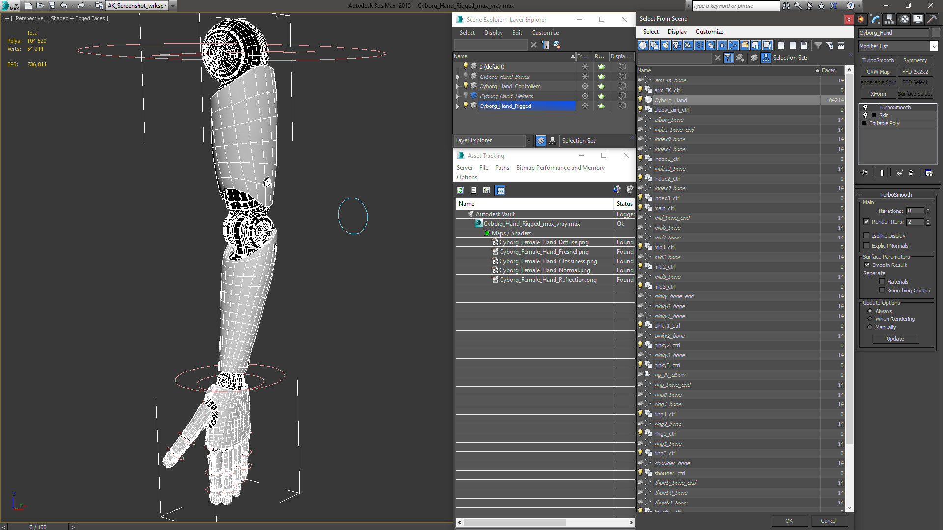 3D Cyborg Hand Rigged model