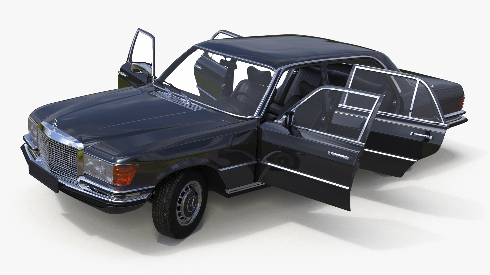 Mercedes Benz 350 SE Classic Sedan Black Rigged 3D