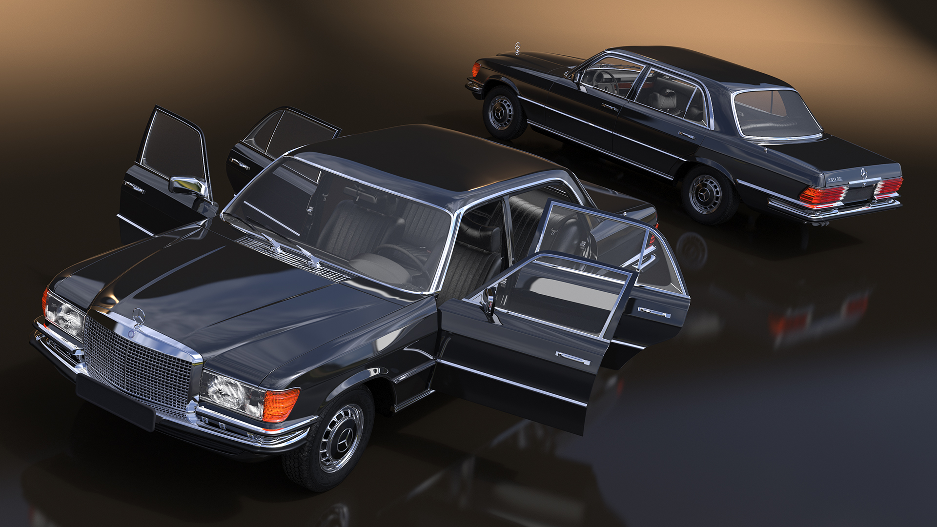 Mercedes Benz 350 SE Classic Sedan Black Rigged 3D