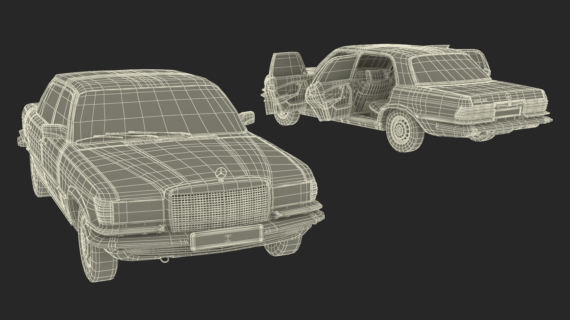 Mercedes Benz 350 SE Classic Sedan Black Rigged 3D