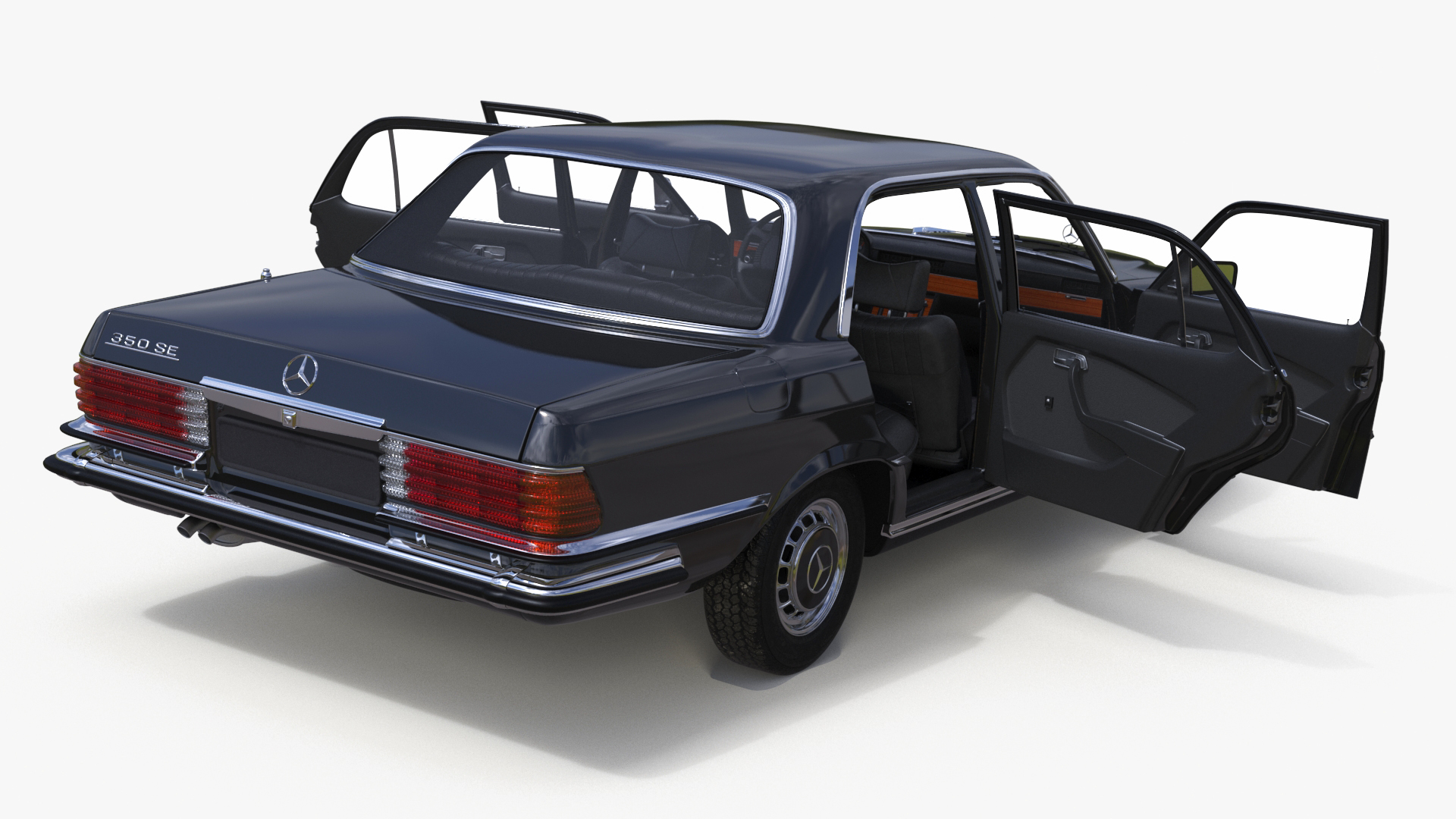 Mercedes Benz 350 SE Classic Sedan Black Rigged 3D