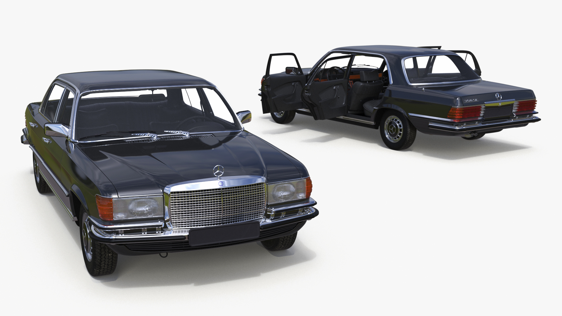 Mercedes Benz 350 SE Classic Sedan Black Rigged 3D