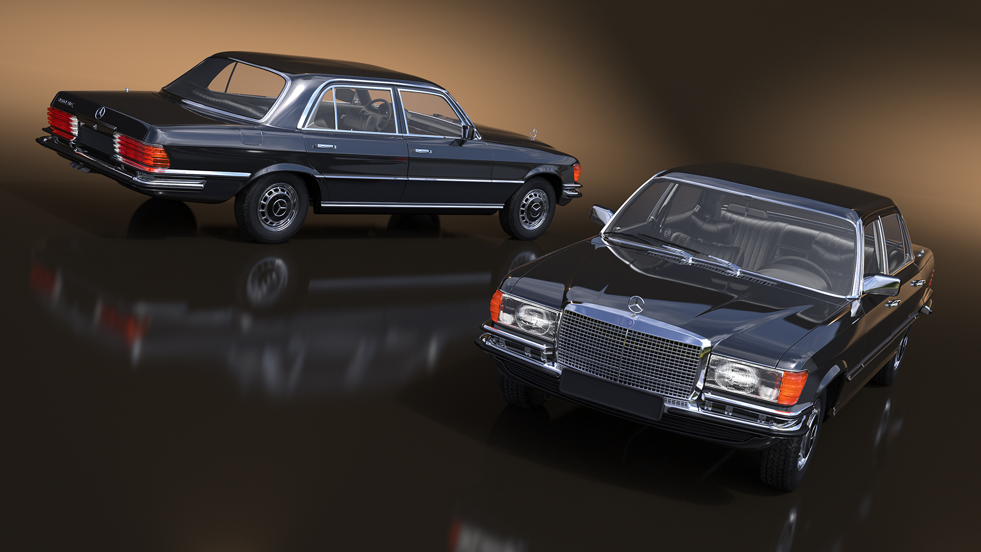 Mercedes Benz 350 SE Classic Sedan Black Rigged 3D