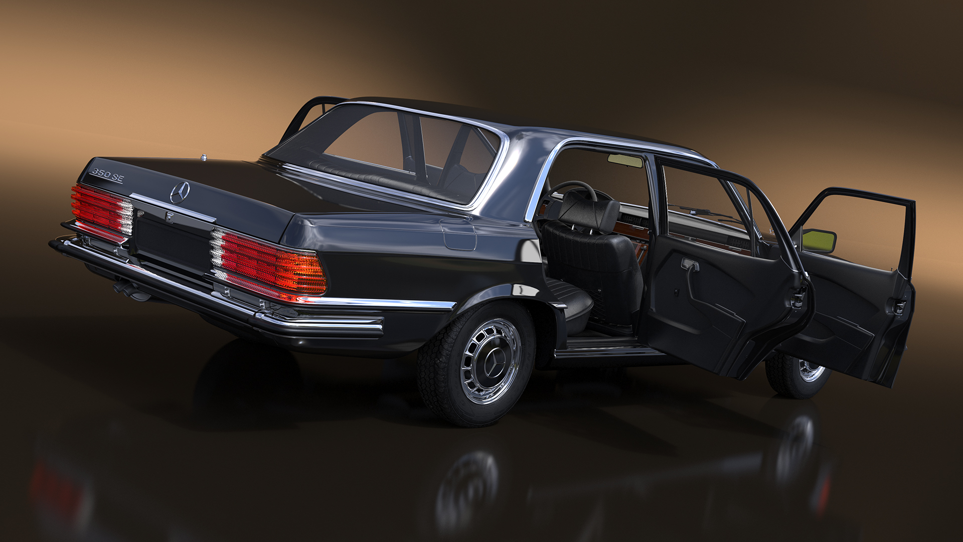 Mercedes Benz 350 SE Classic Sedan Black Rigged 3D