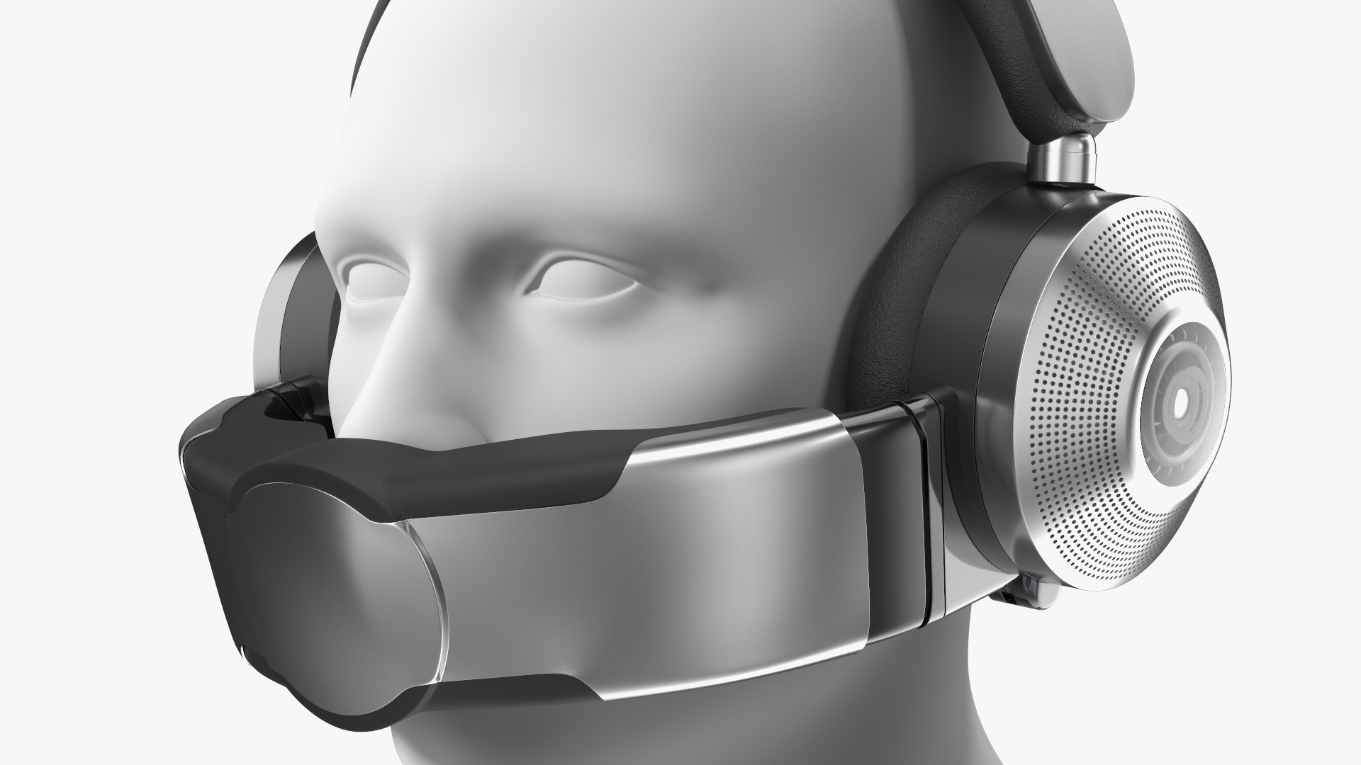 3D model Mannequin Head with Black Air Purifying Headphones