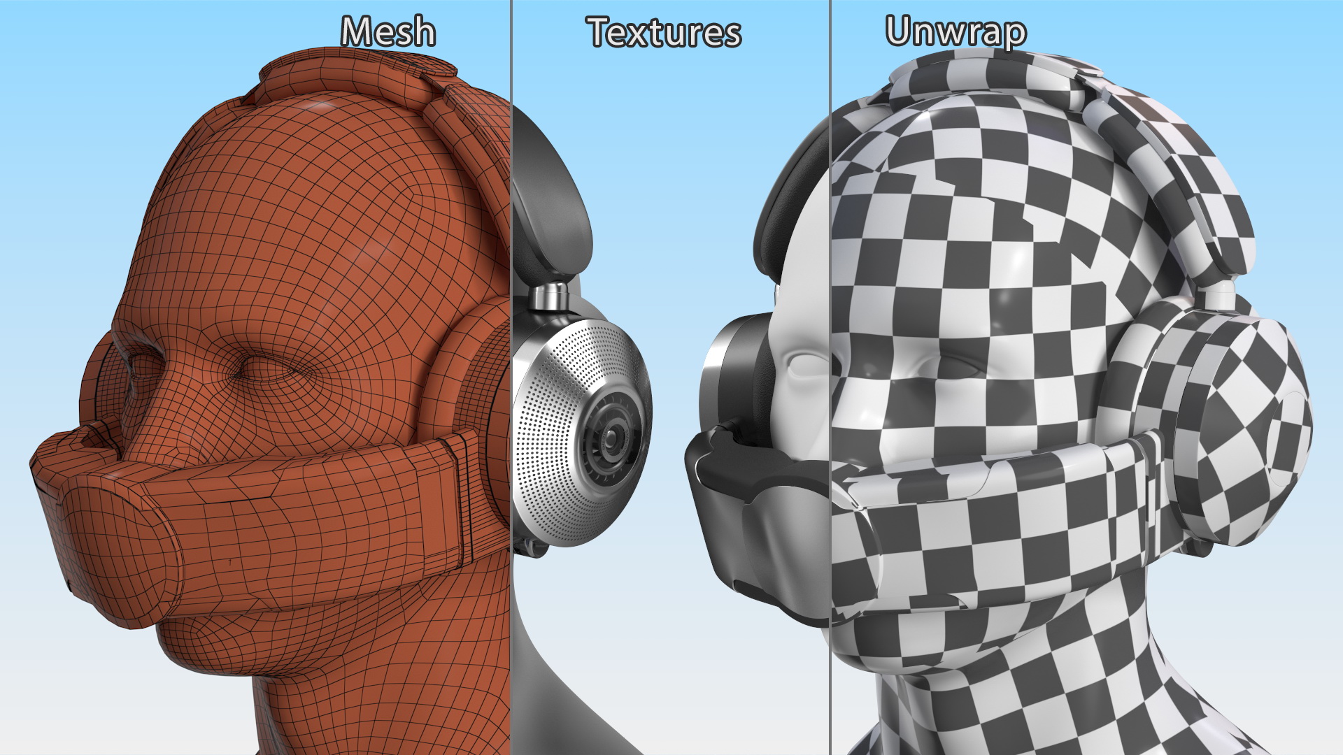 3D model Mannequin Head with Black Air Purifying Headphones