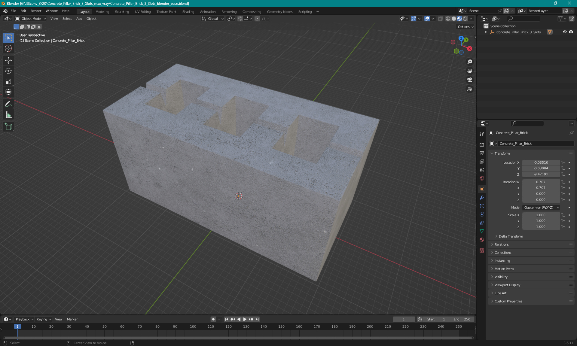 Concrete Pillar Brick 3 Slots 3D model