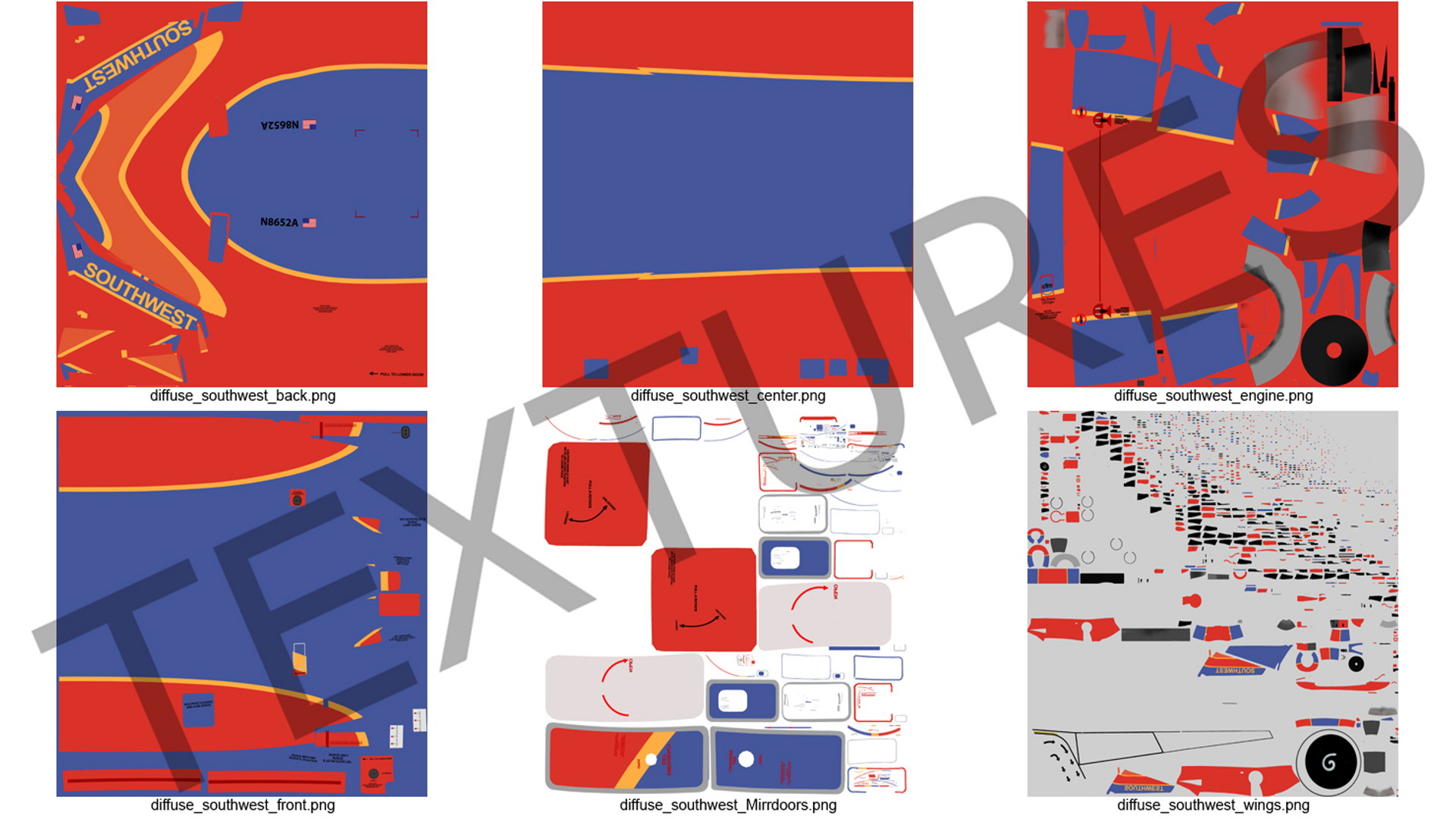 Southwest Airlines Boeing 737-800 with Interior Rigged 3D model