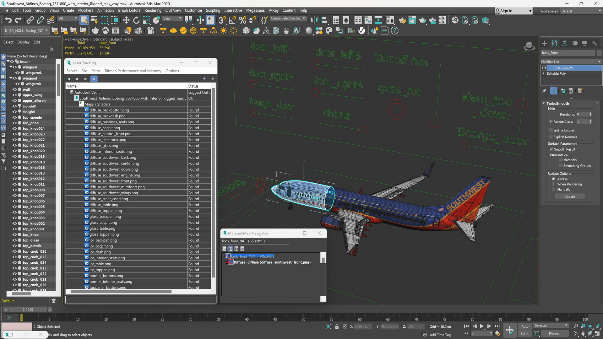 Southwest Airlines Boeing 737-800 with Interior Rigged 3D model