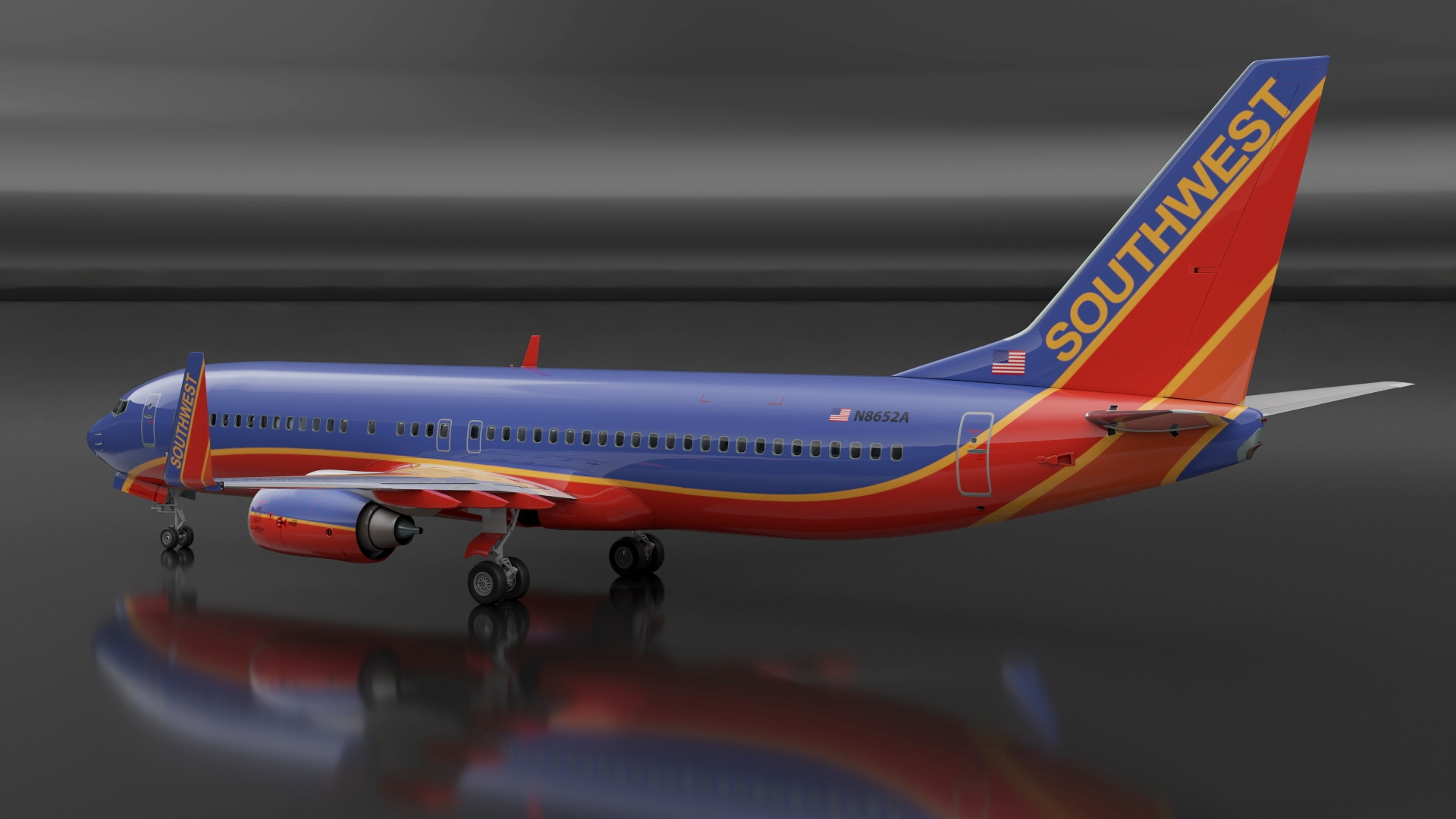 Southwest Airlines Boeing 737-800 with Interior Rigged 3D model