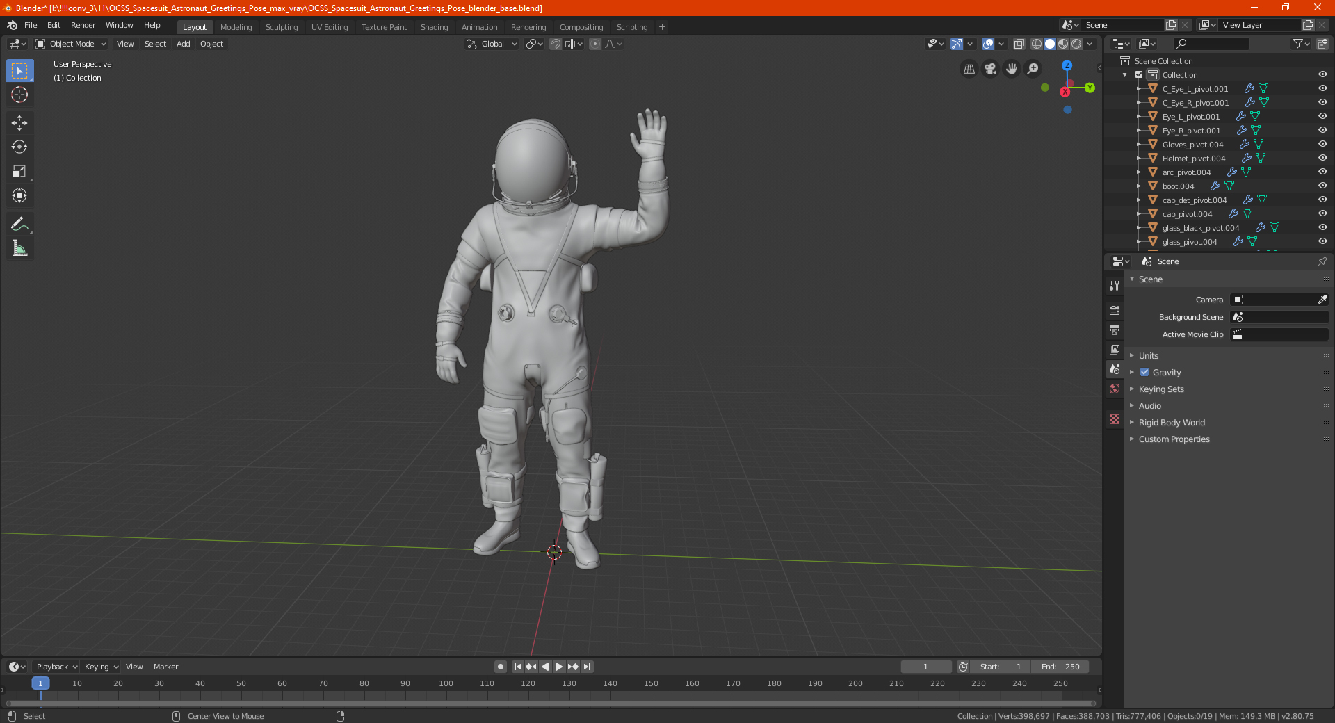 OCSS Spacesuit Astronaut Greetings Pose 3D model