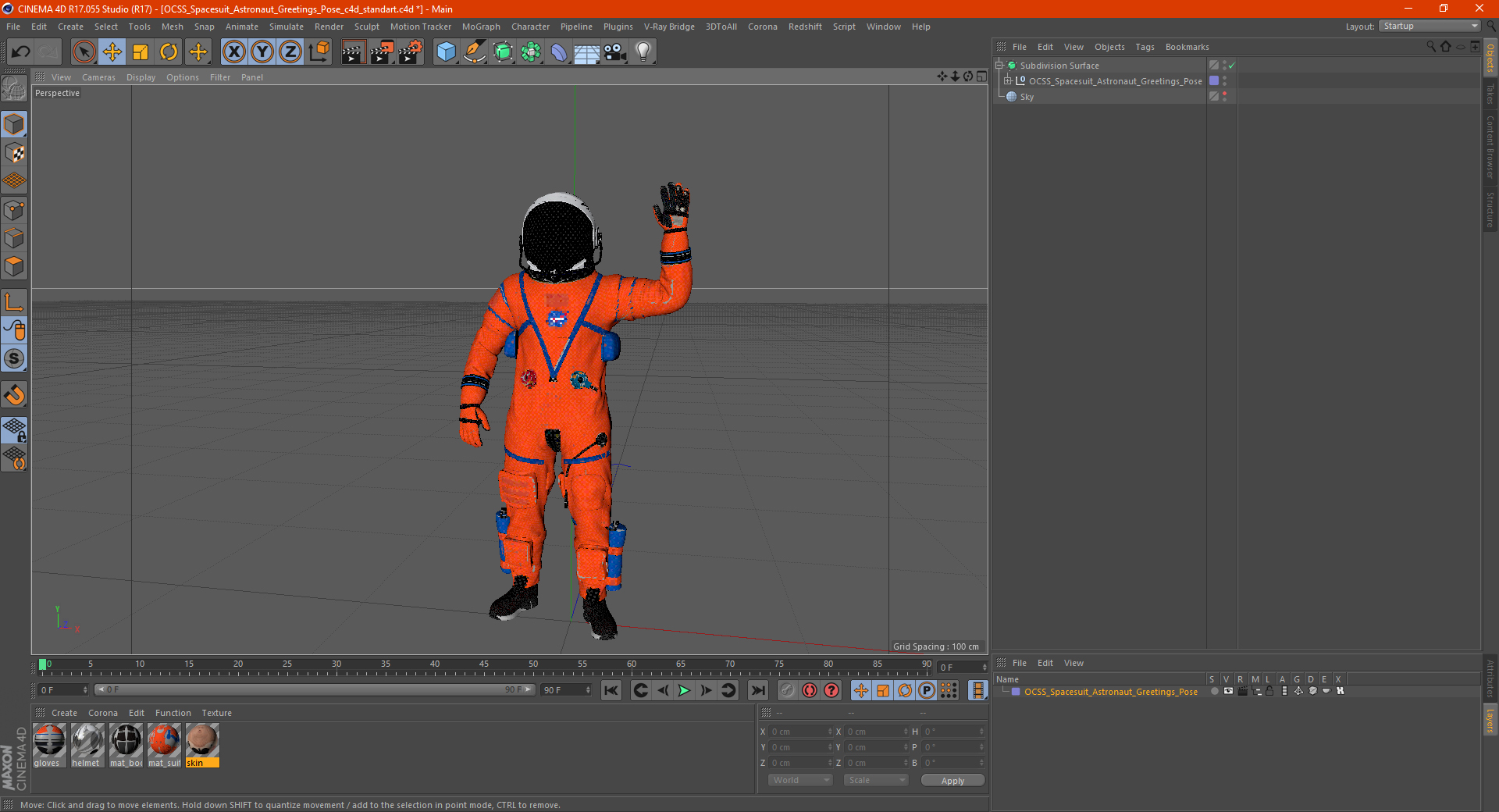 OCSS Spacesuit Astronaut Greetings Pose 3D model