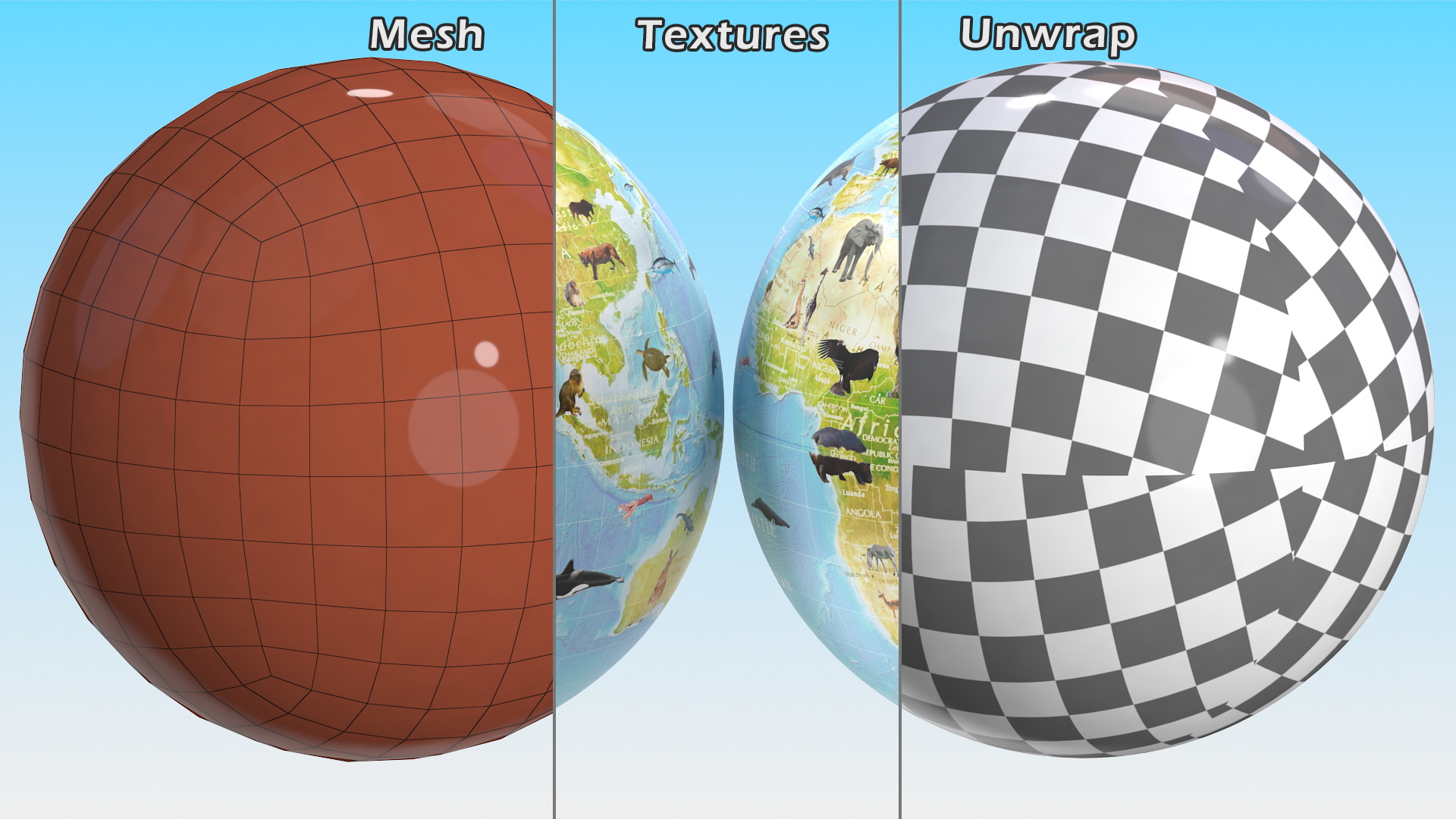 Animals World Globe 3D model