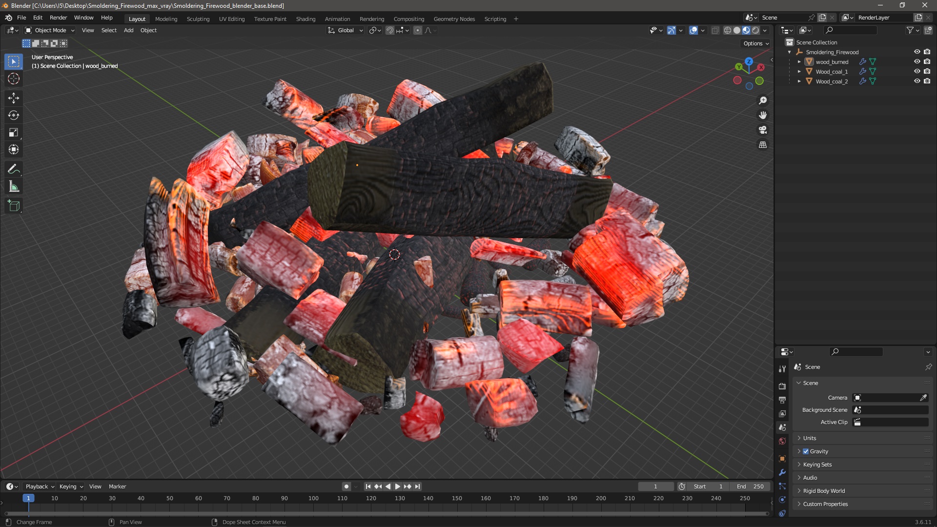 Smoldering Firewood 3D model