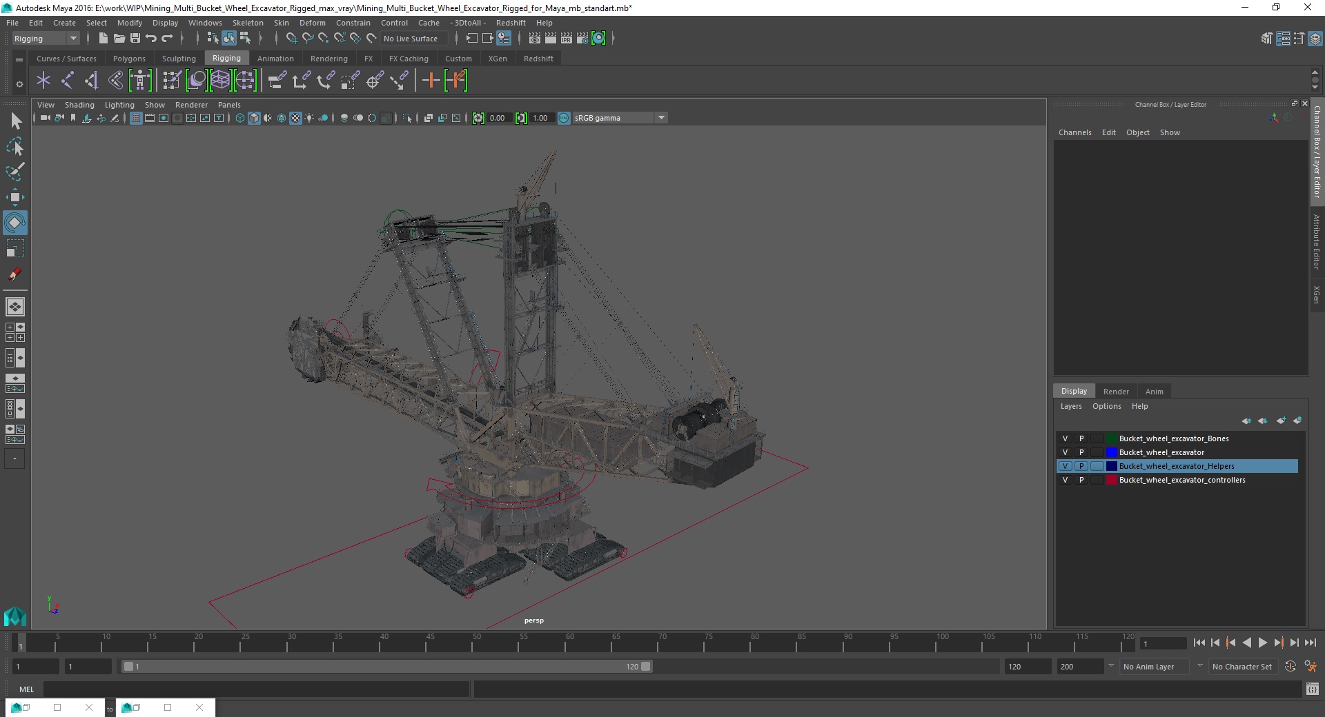 3D Mining Multi Bucket Wheel Excavator Rigged for Maya