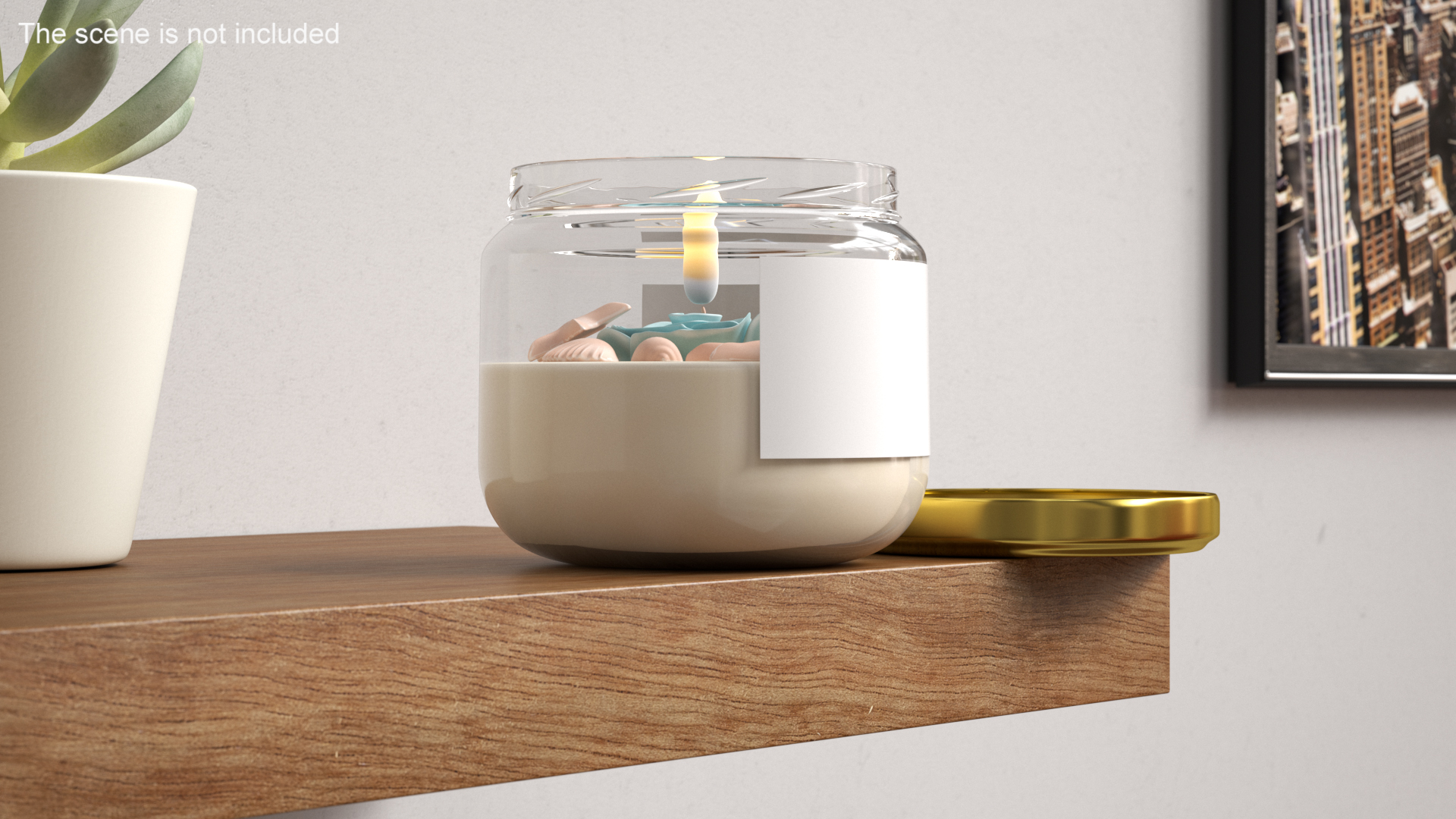 3D Glass Jar Candle Fire Burns with Cover model