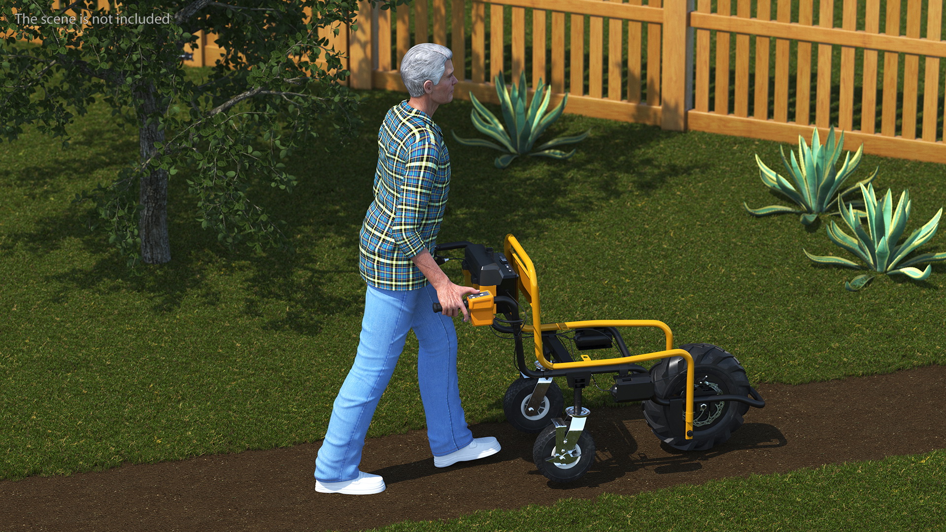 3D model Elderly Man Motorized Electric Wheelbarrow Frame Rigged