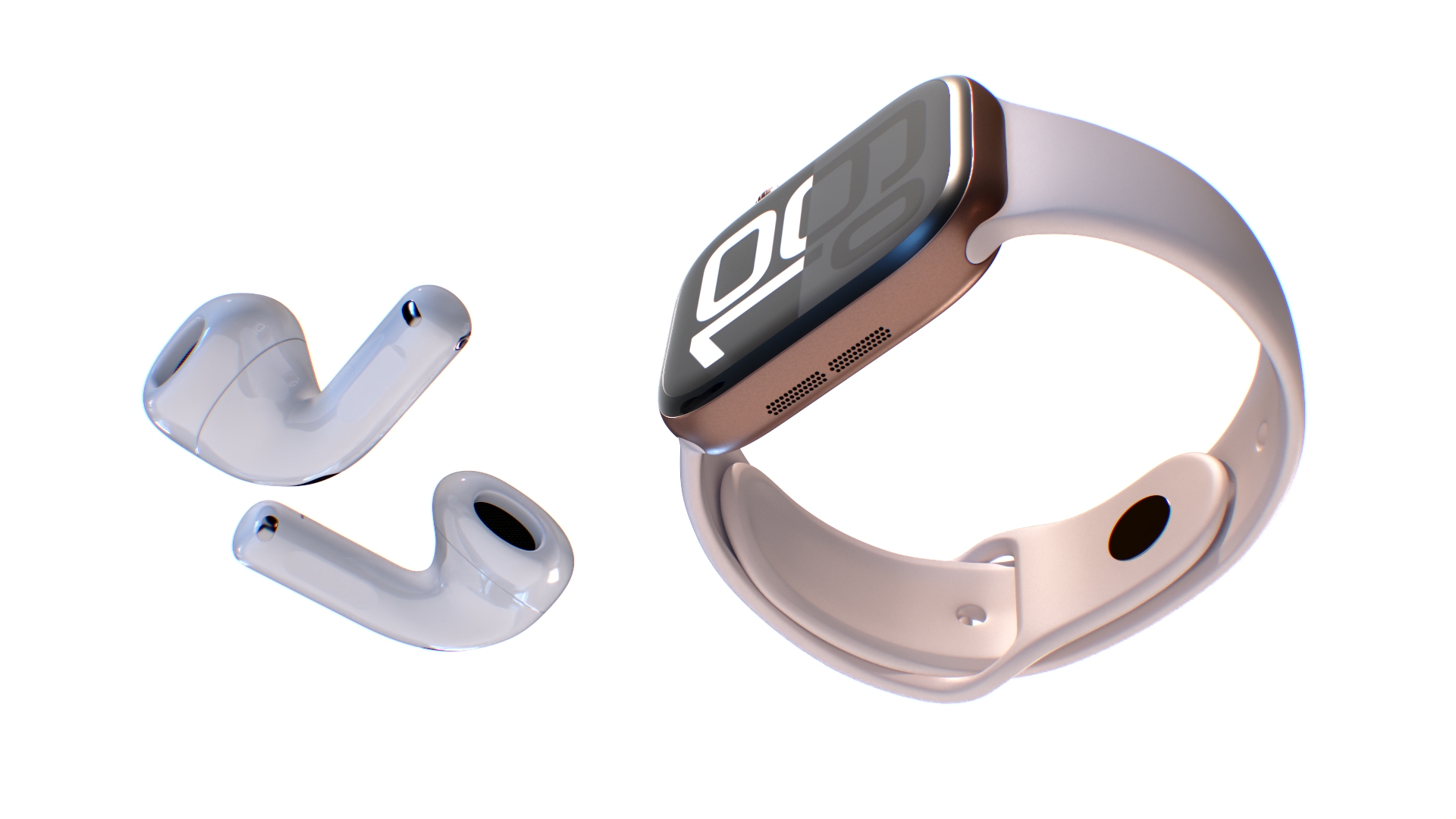 3D Apple Watch 10 Rose Gold and AirPods 4 model