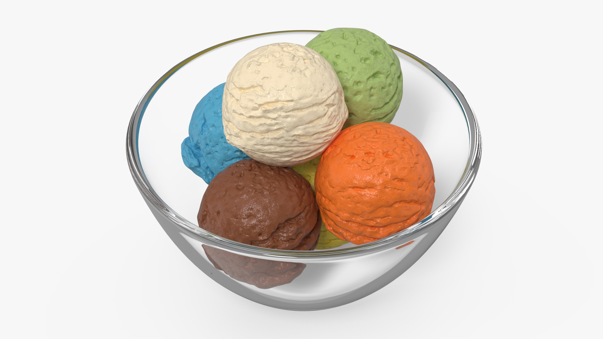 Ice Cream Balls in Glass Bowl 3D model