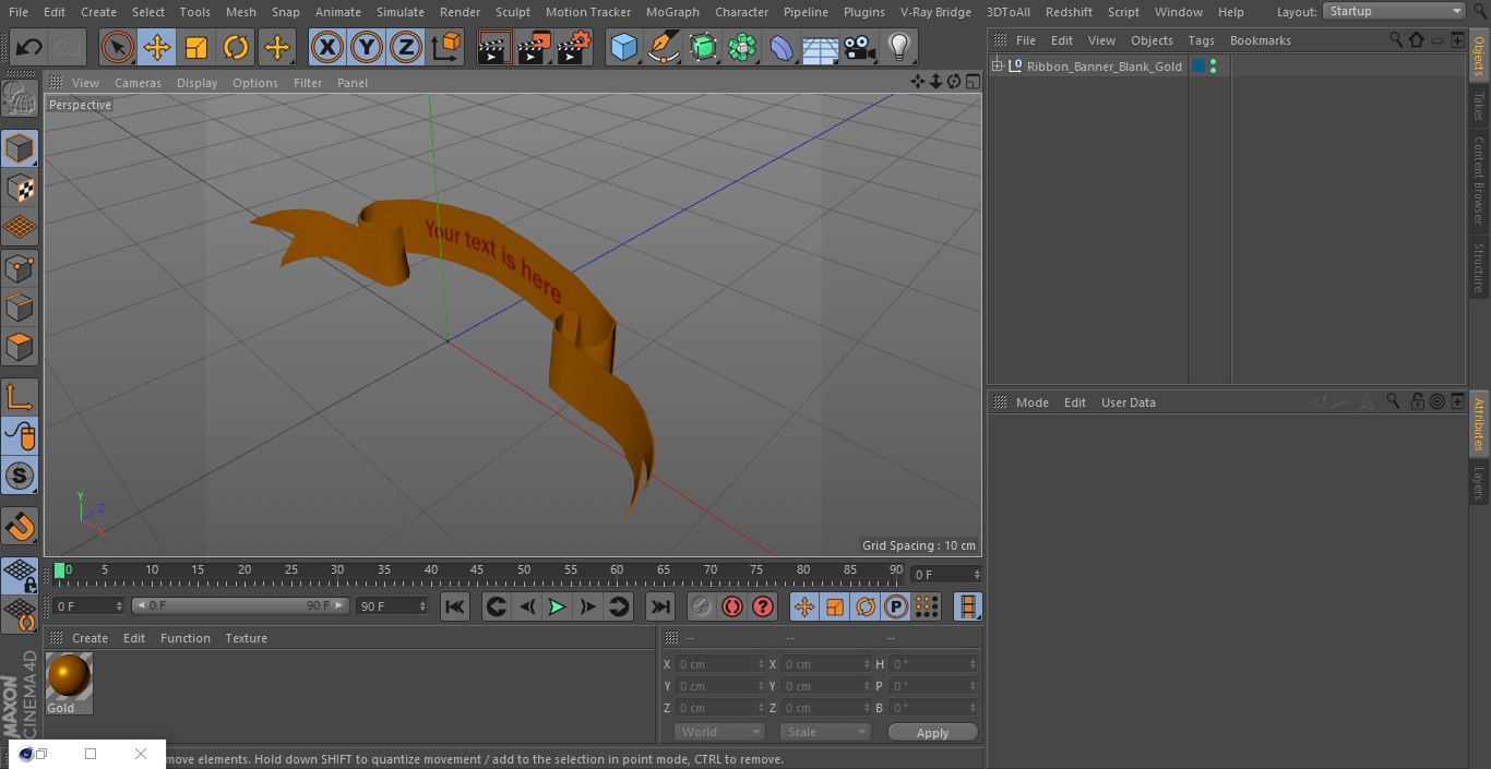 Ribbon Banner Blank Gold 3D model