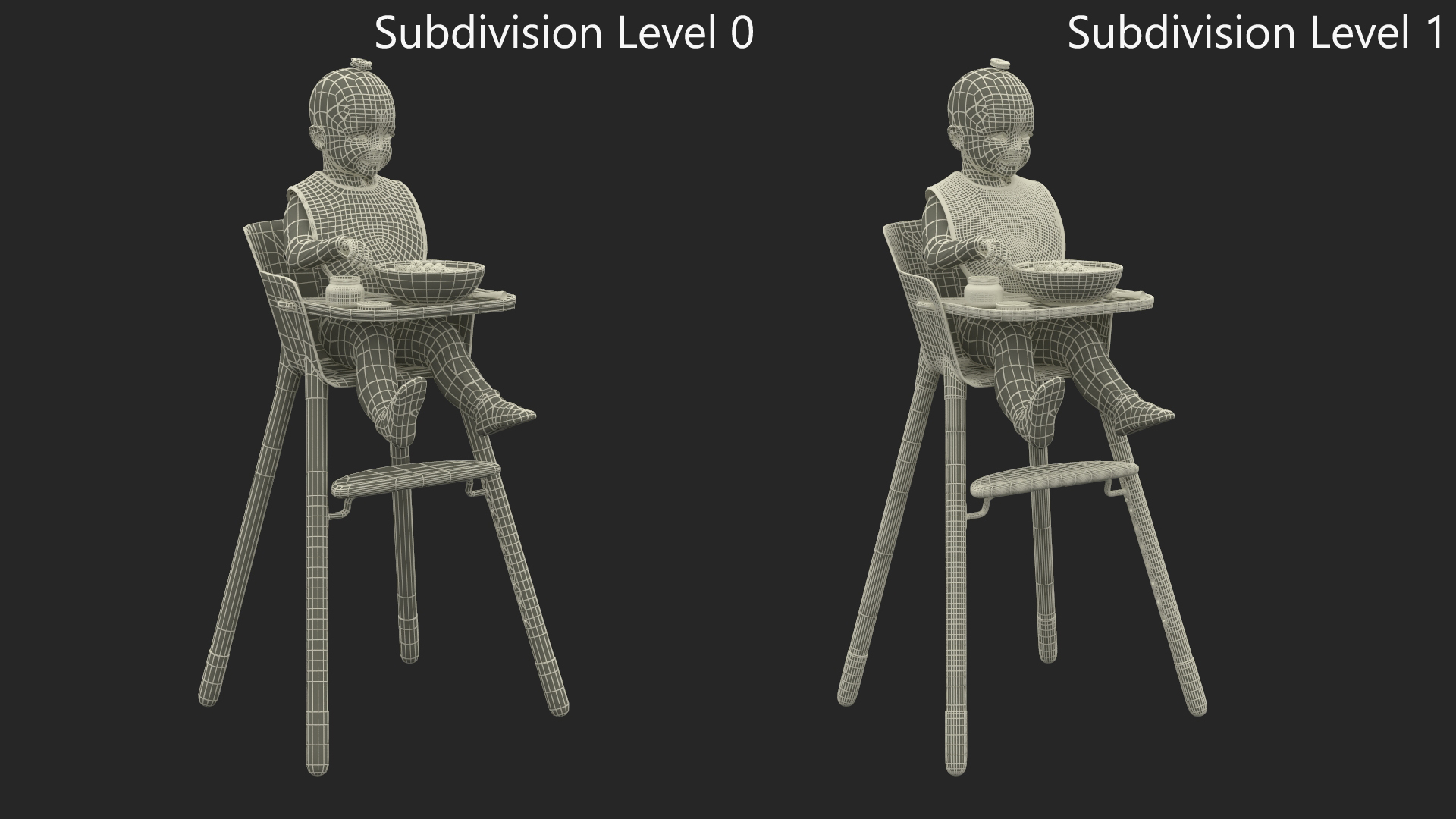 Baby Girl Eating in High Chair Fur 3D model