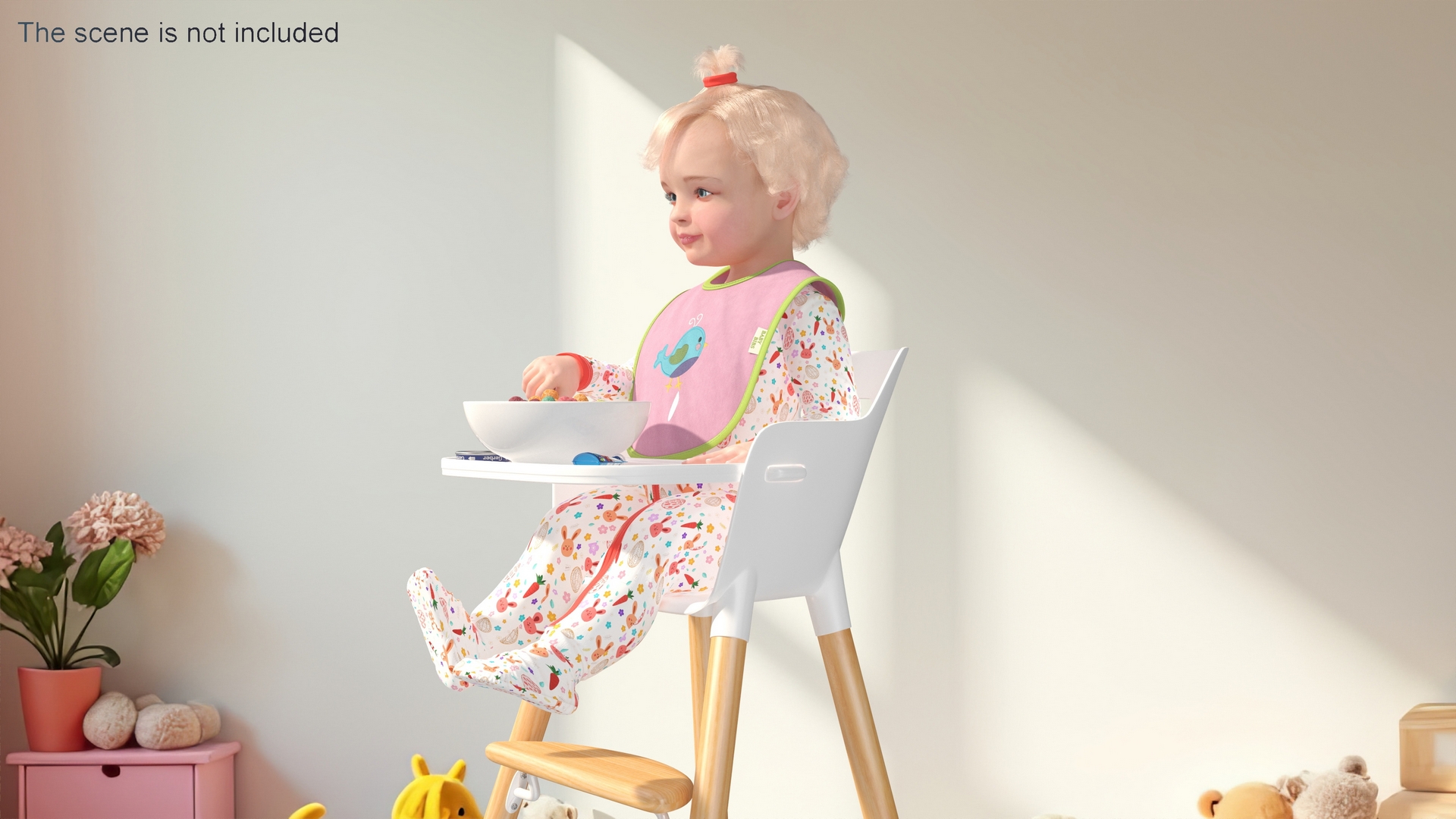 Baby Girl Eating in High Chair Fur 3D model