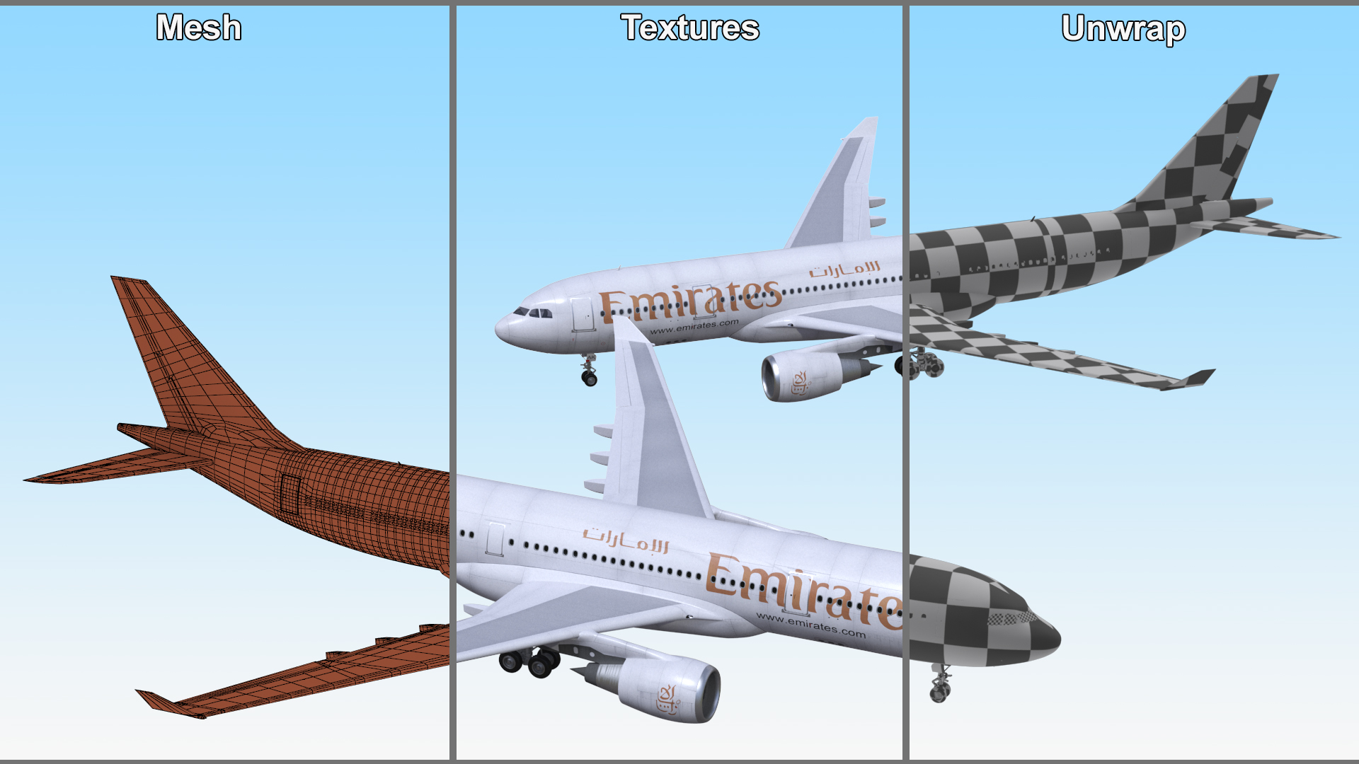 Emirates Airline Commercial Aircraft Airbus A330-200 Rigged 3D model