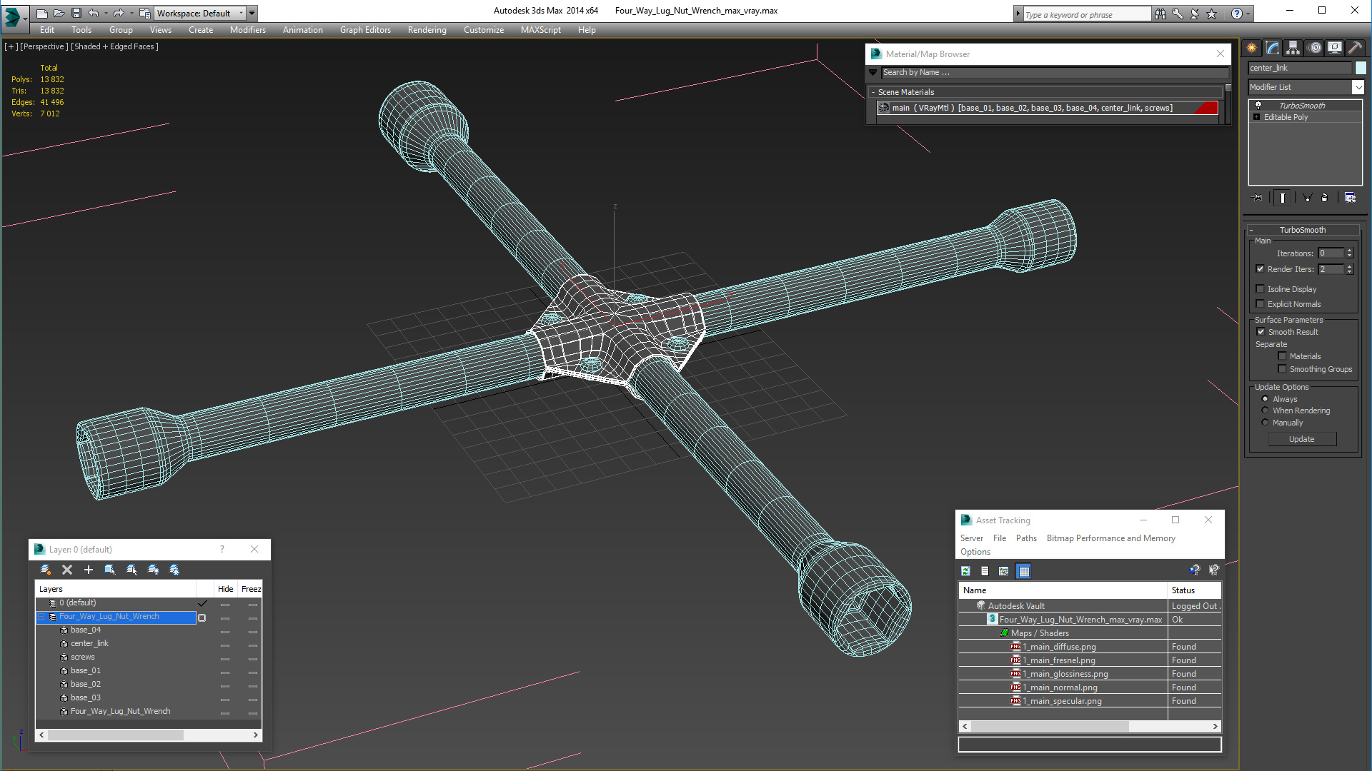 3D Four Way Lug Nut Wrench model