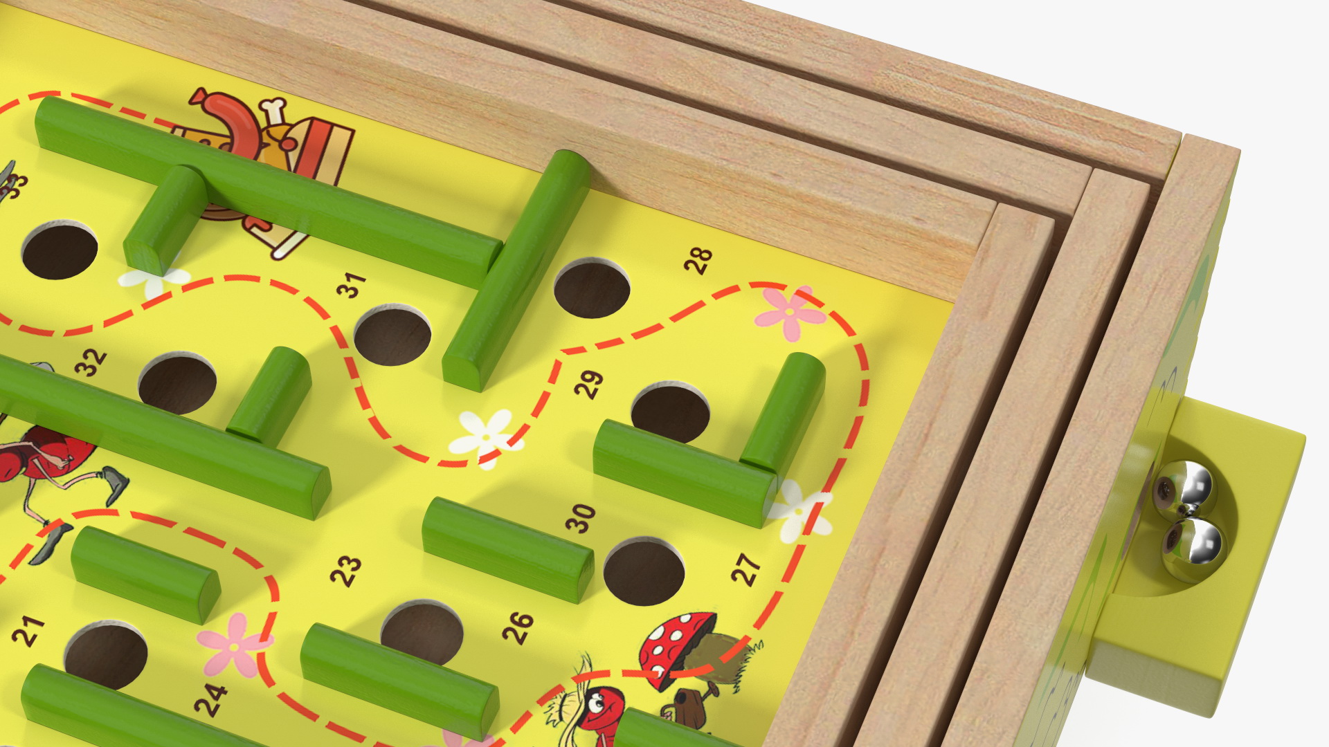 3D Wooden Maze Game with Steel Marbles Painted model