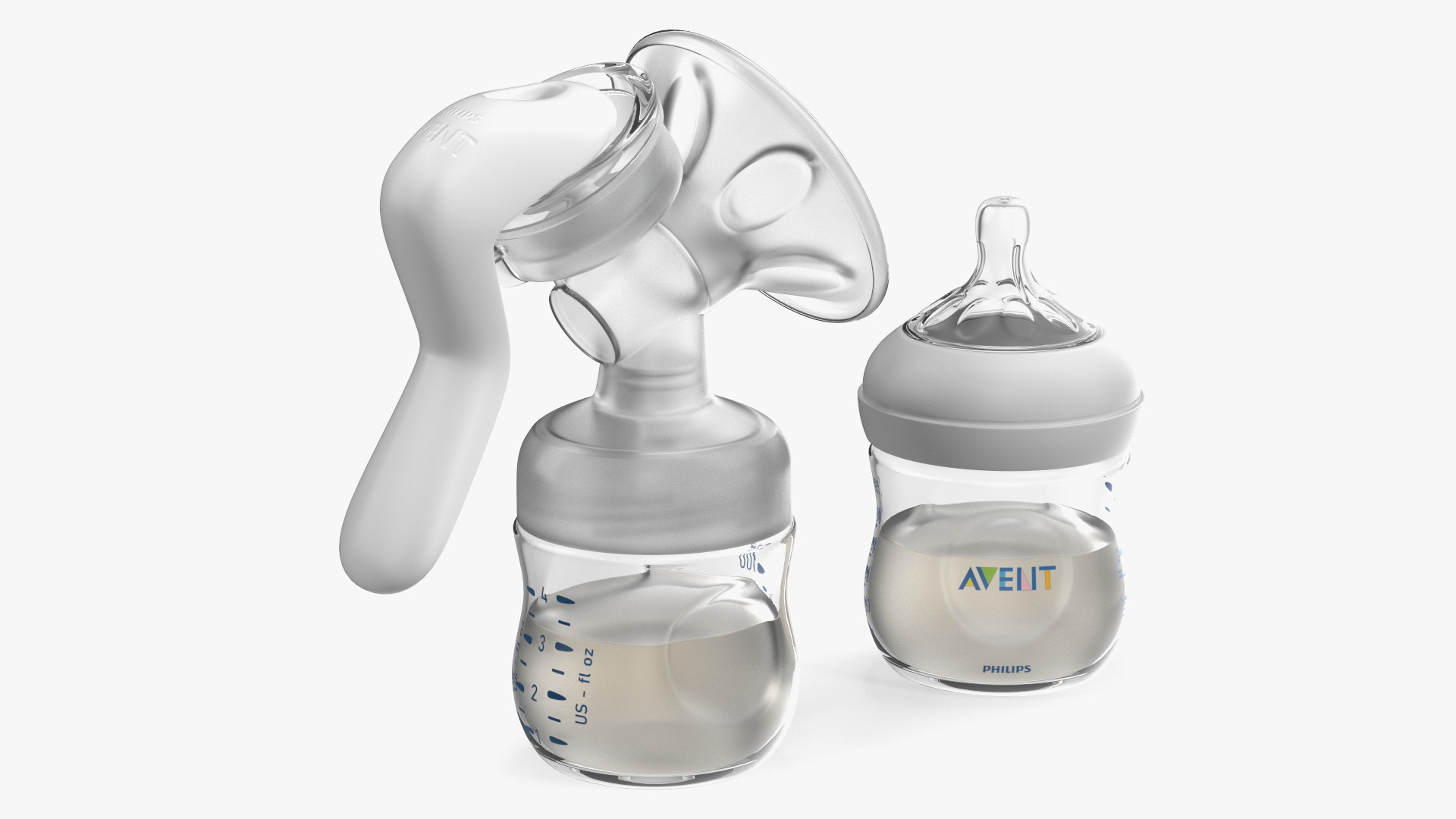 3D Philips Avent Manual Breast Pump and Baby Bottle with Milk model